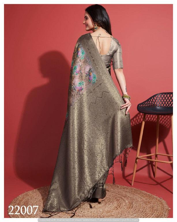 Contemporary Charm: Digital Printed Soft Silk Sarees in Grey
