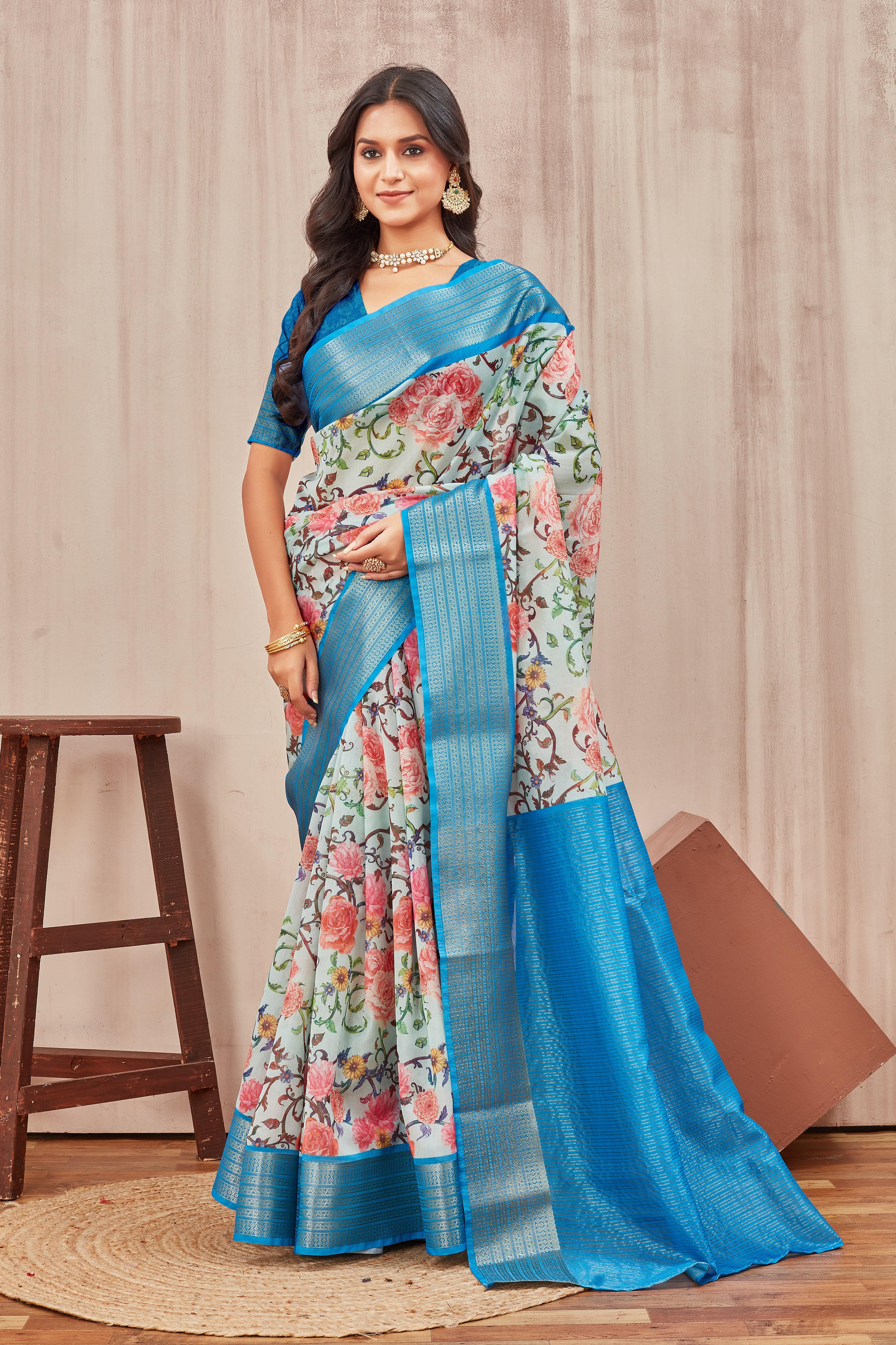 Digital mordern printed soft silk sarees