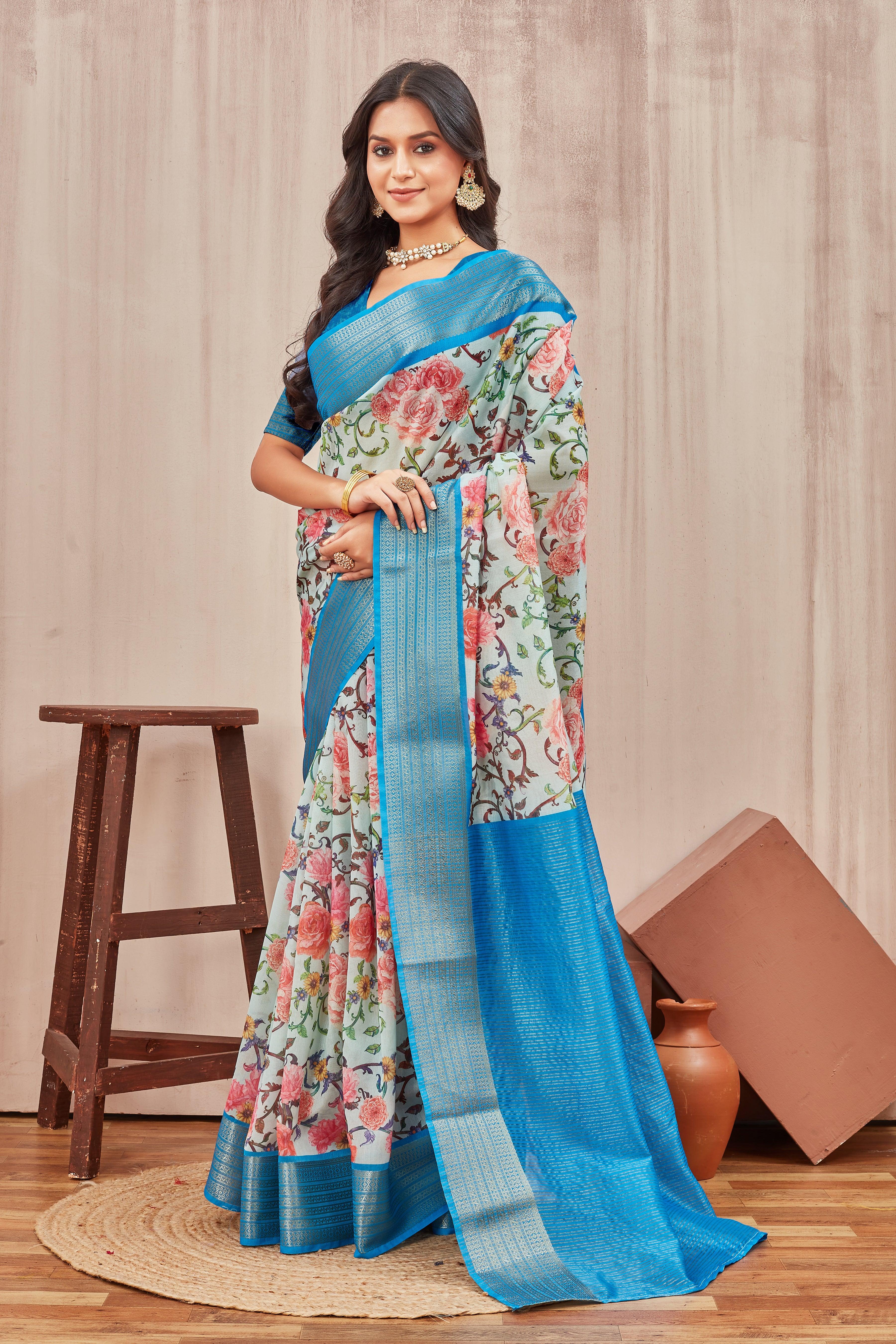 Digital mordern printed soft silk sarees