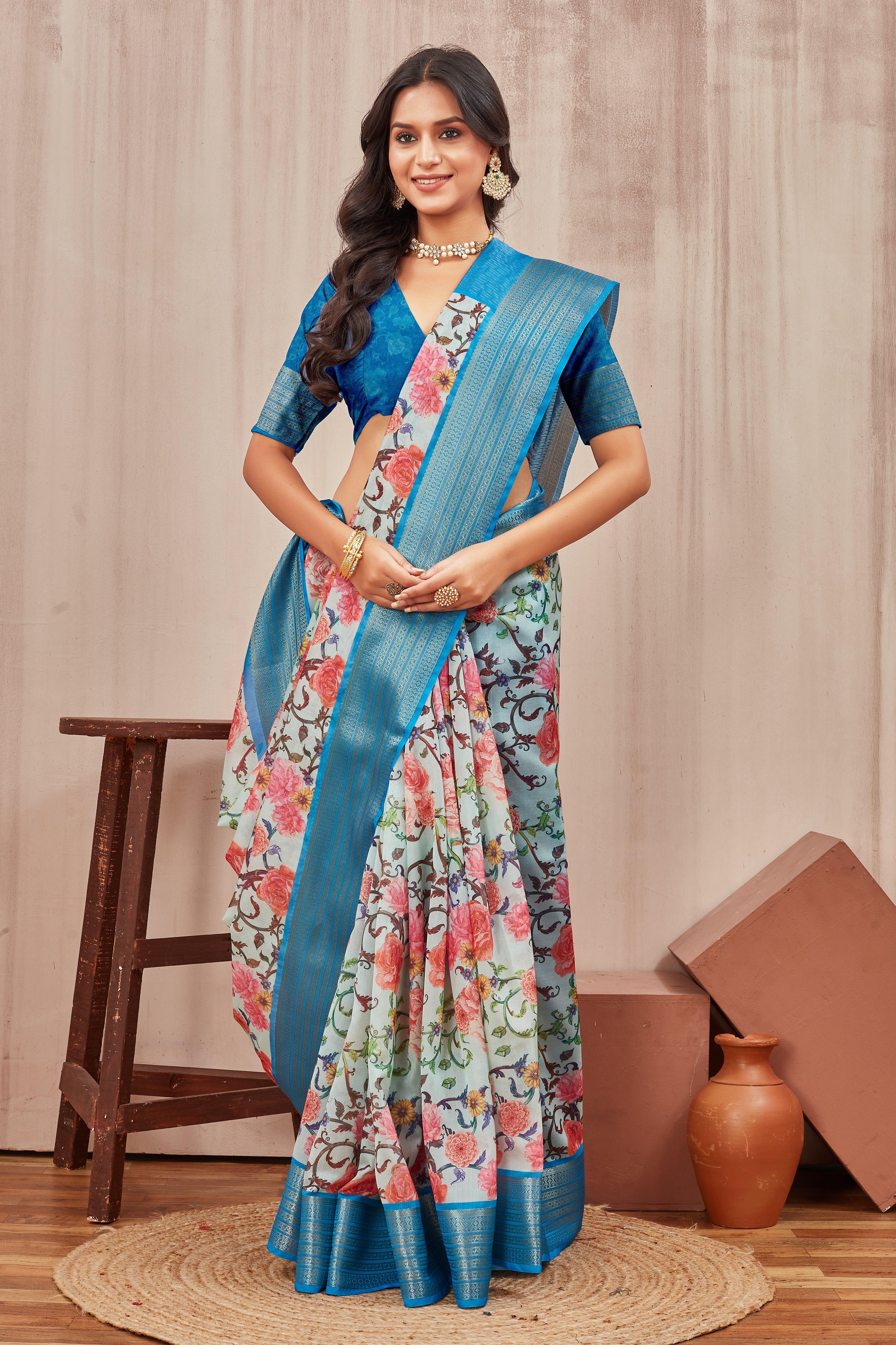 Digital mordern printed soft silk sarees