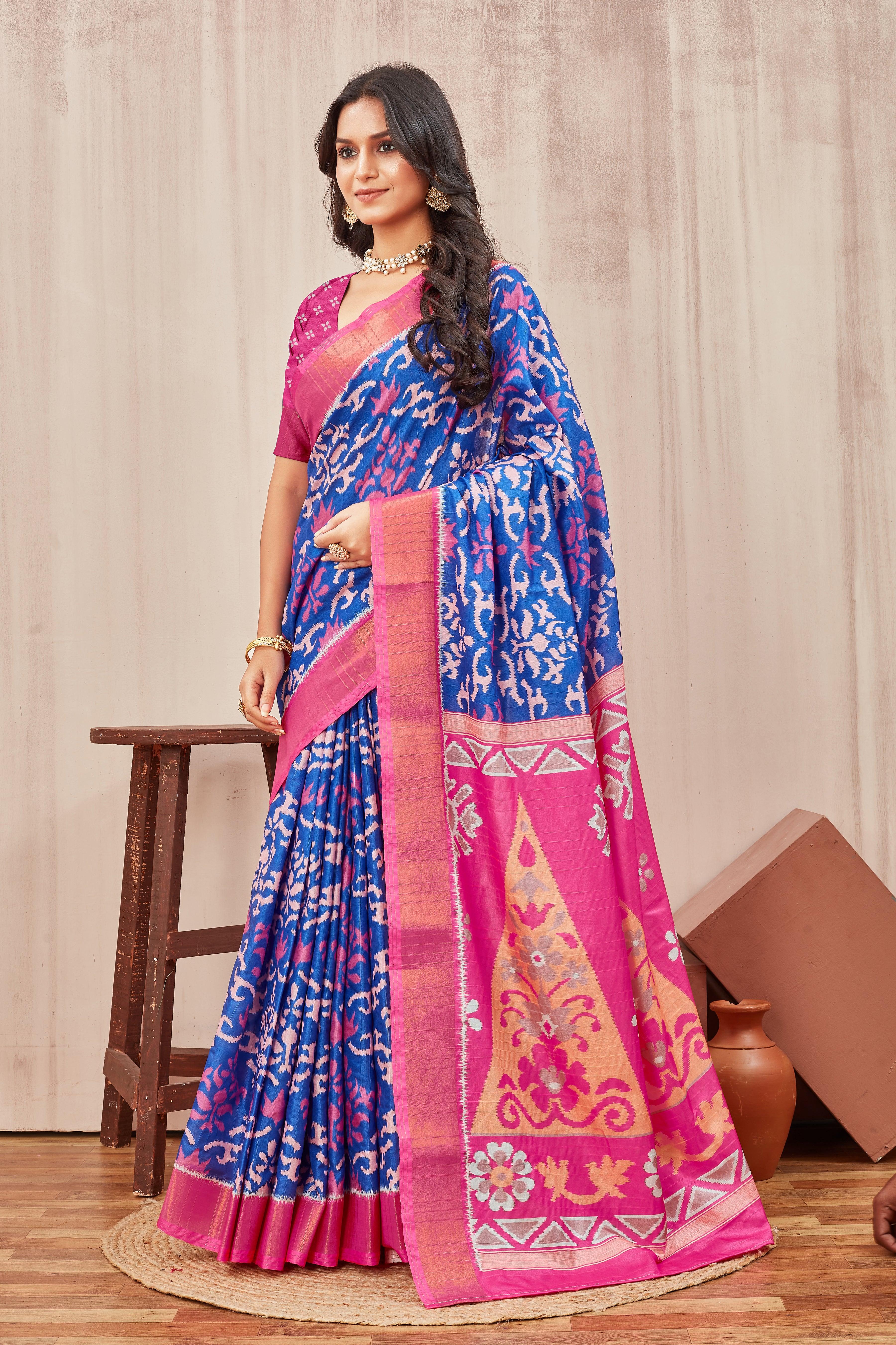 Digital ikkat printed soft silk sarees