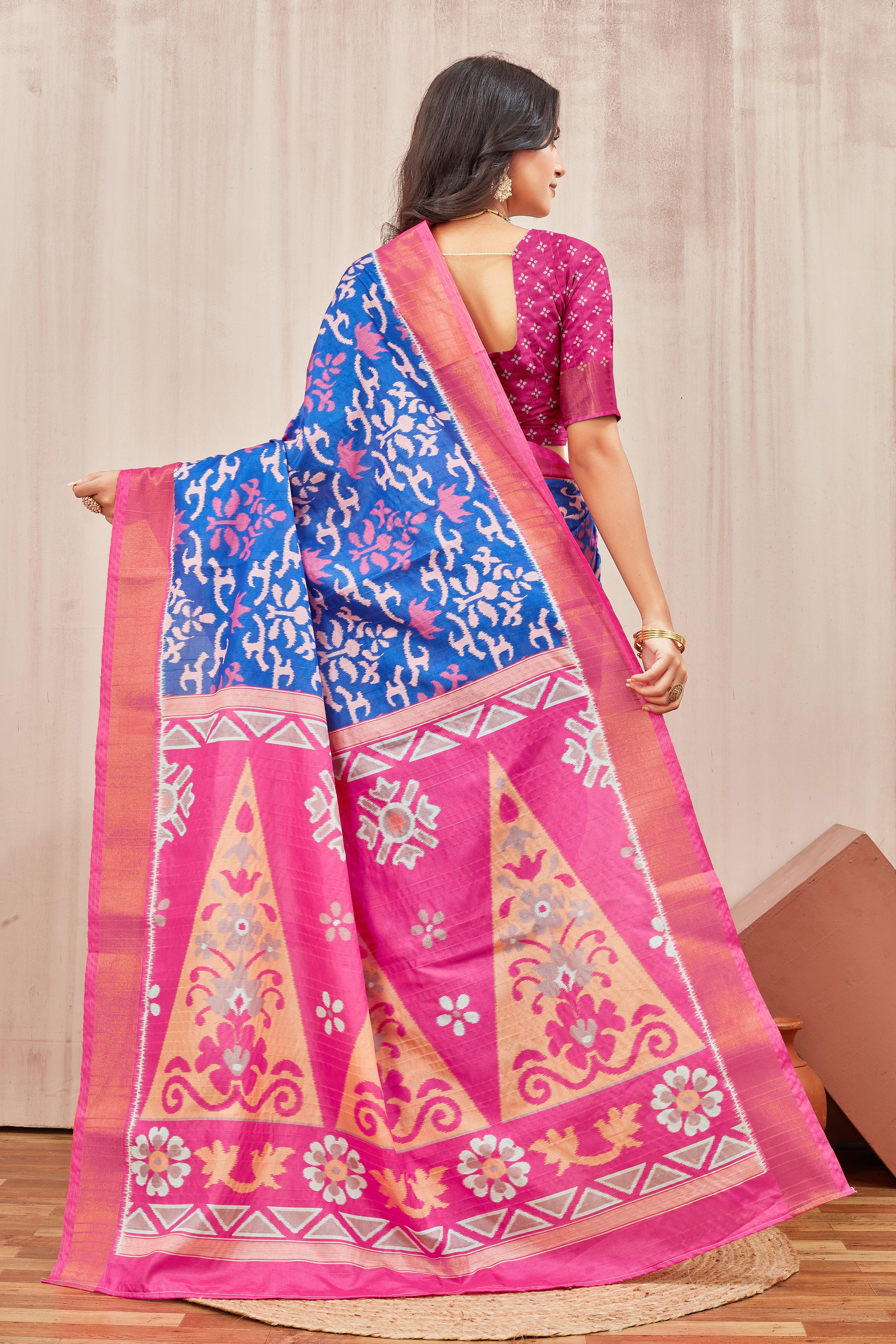 Digital ikkat printed soft silk sarees