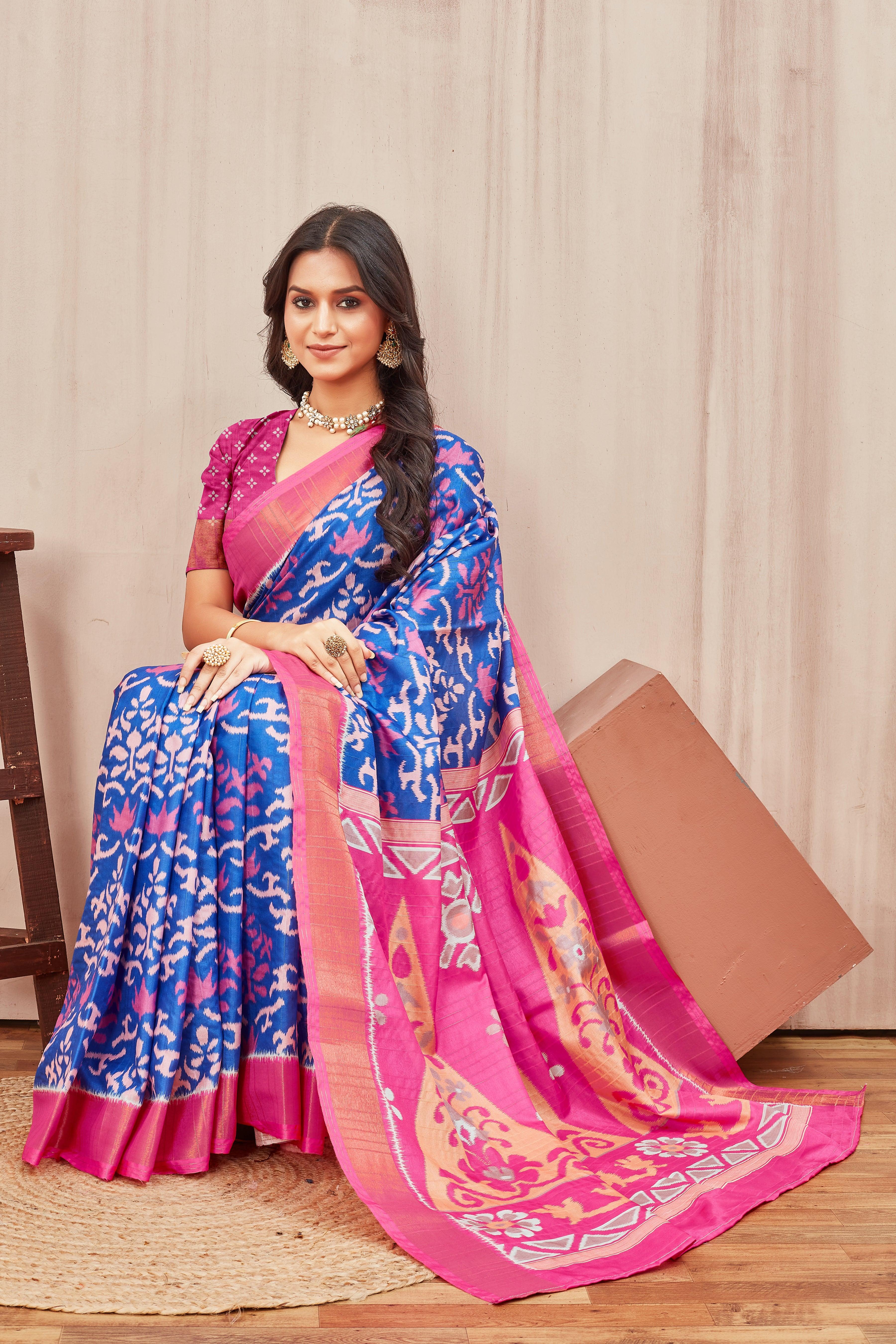 Digital ikkat printed soft silk sarees