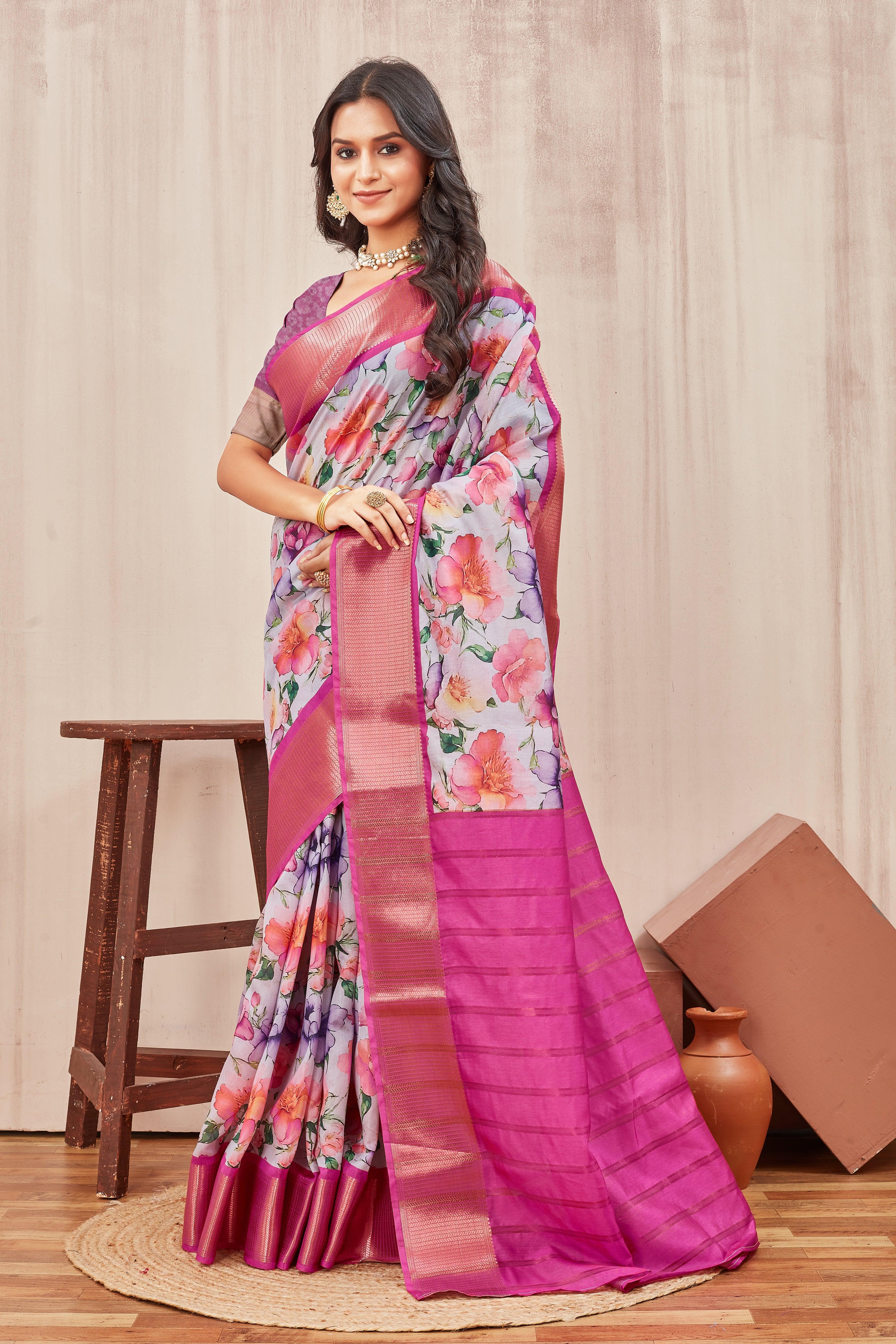 Digital modern printed soft silk sarees
