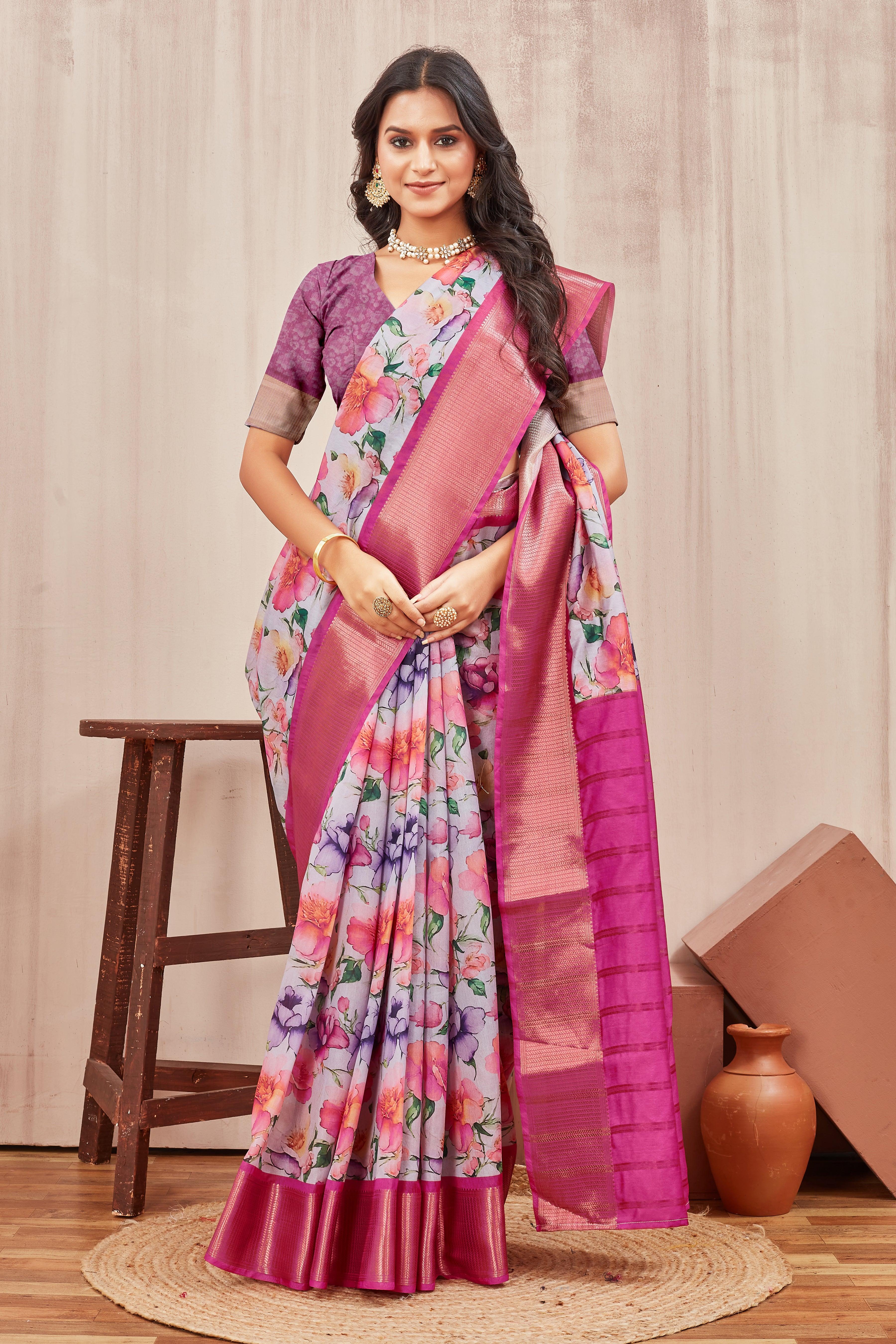 Digital modern printed soft silk sarees