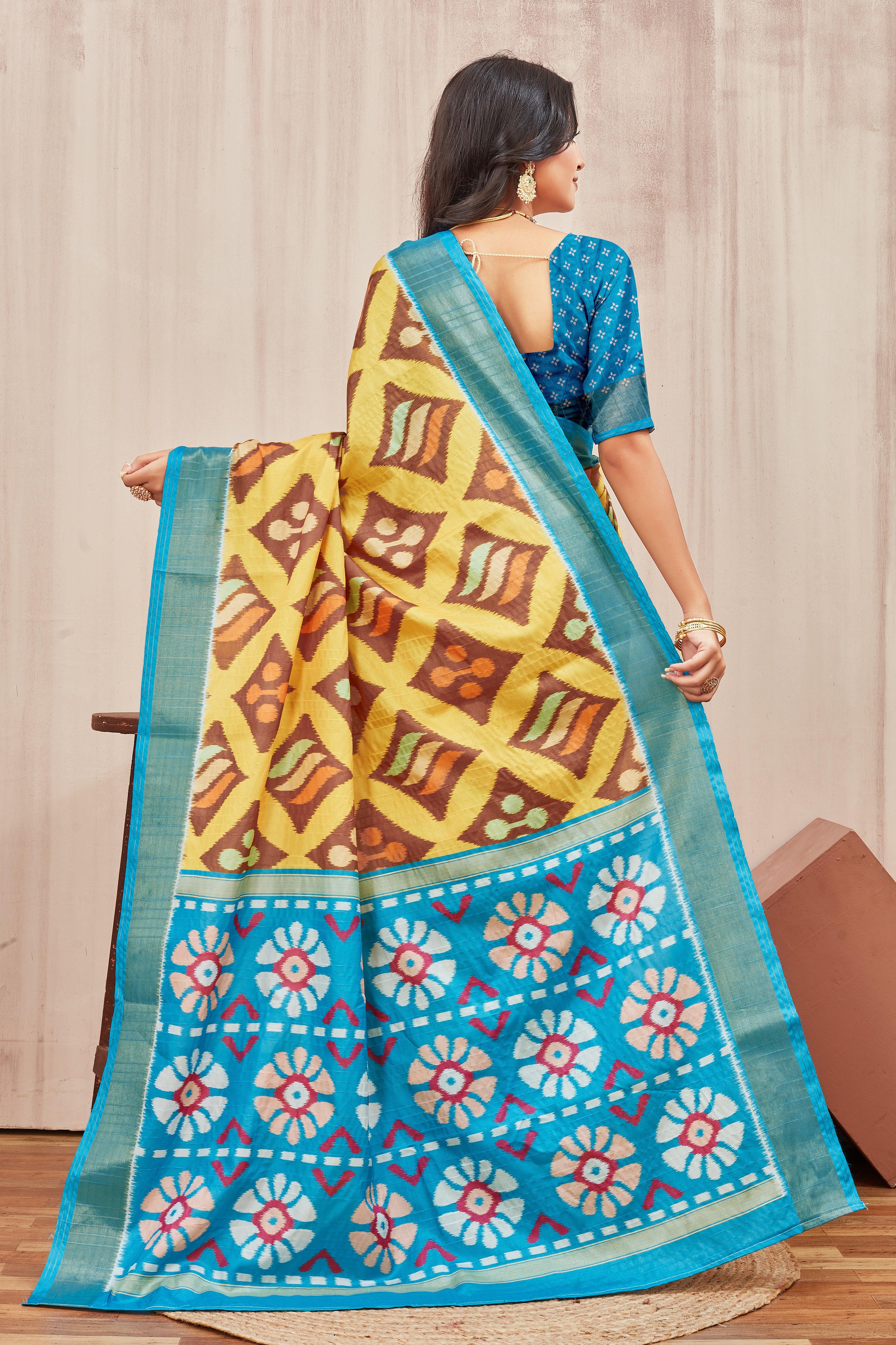 Digital ikkat printed soft silk sarees