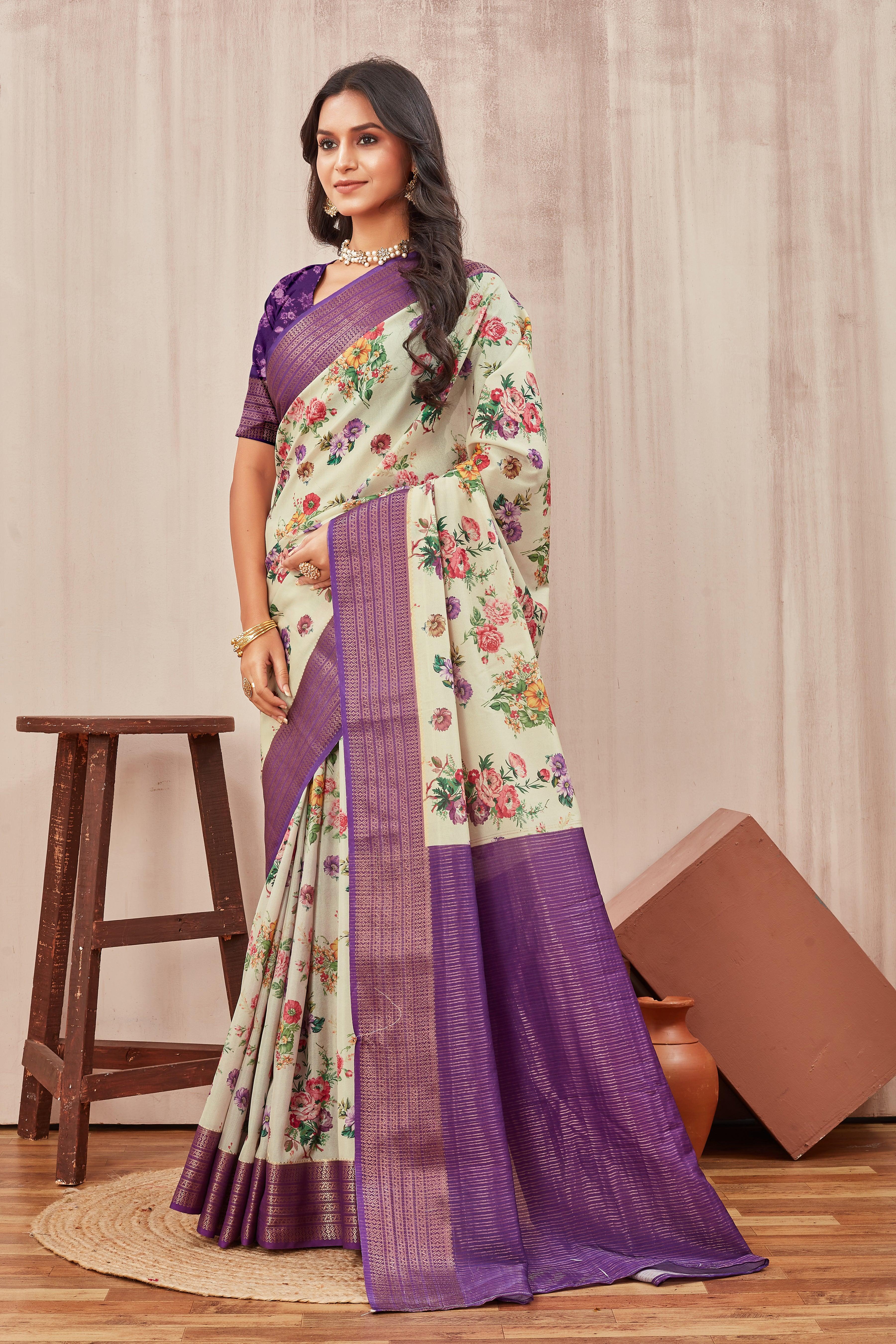 Digital modern printed soft silk sarees