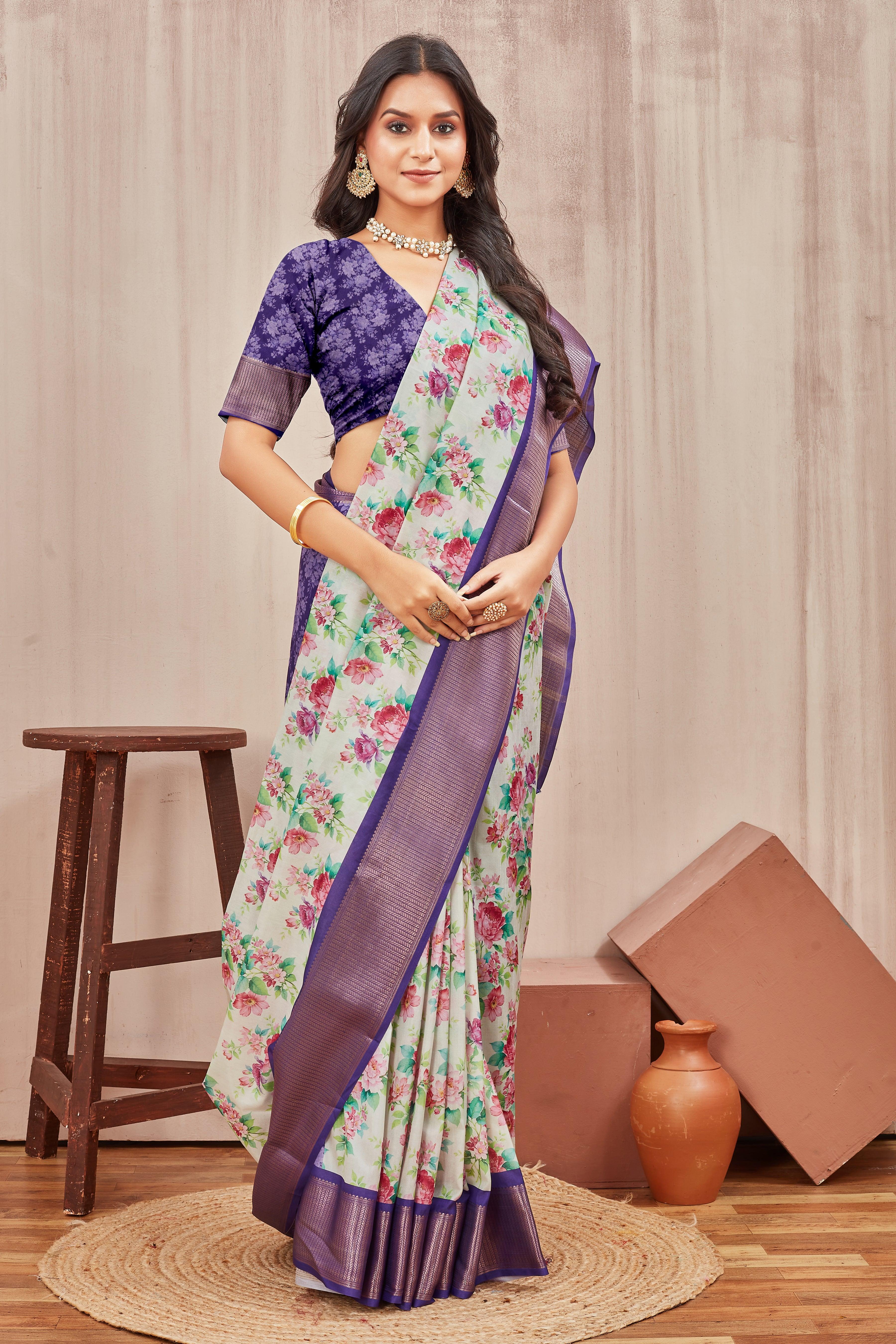 Digital modern printed soft silk sarees