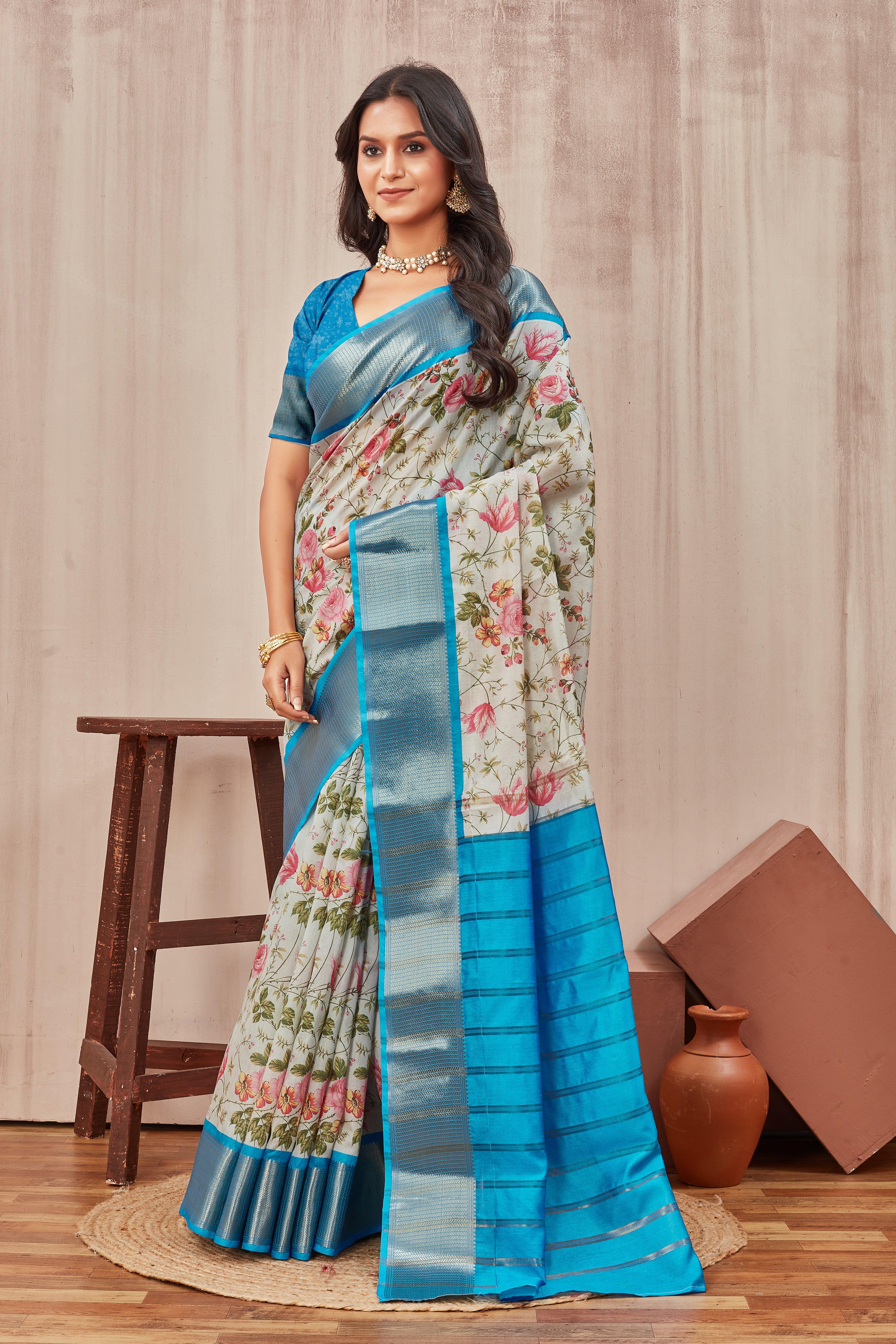 Digital modern printed soft silk sarees