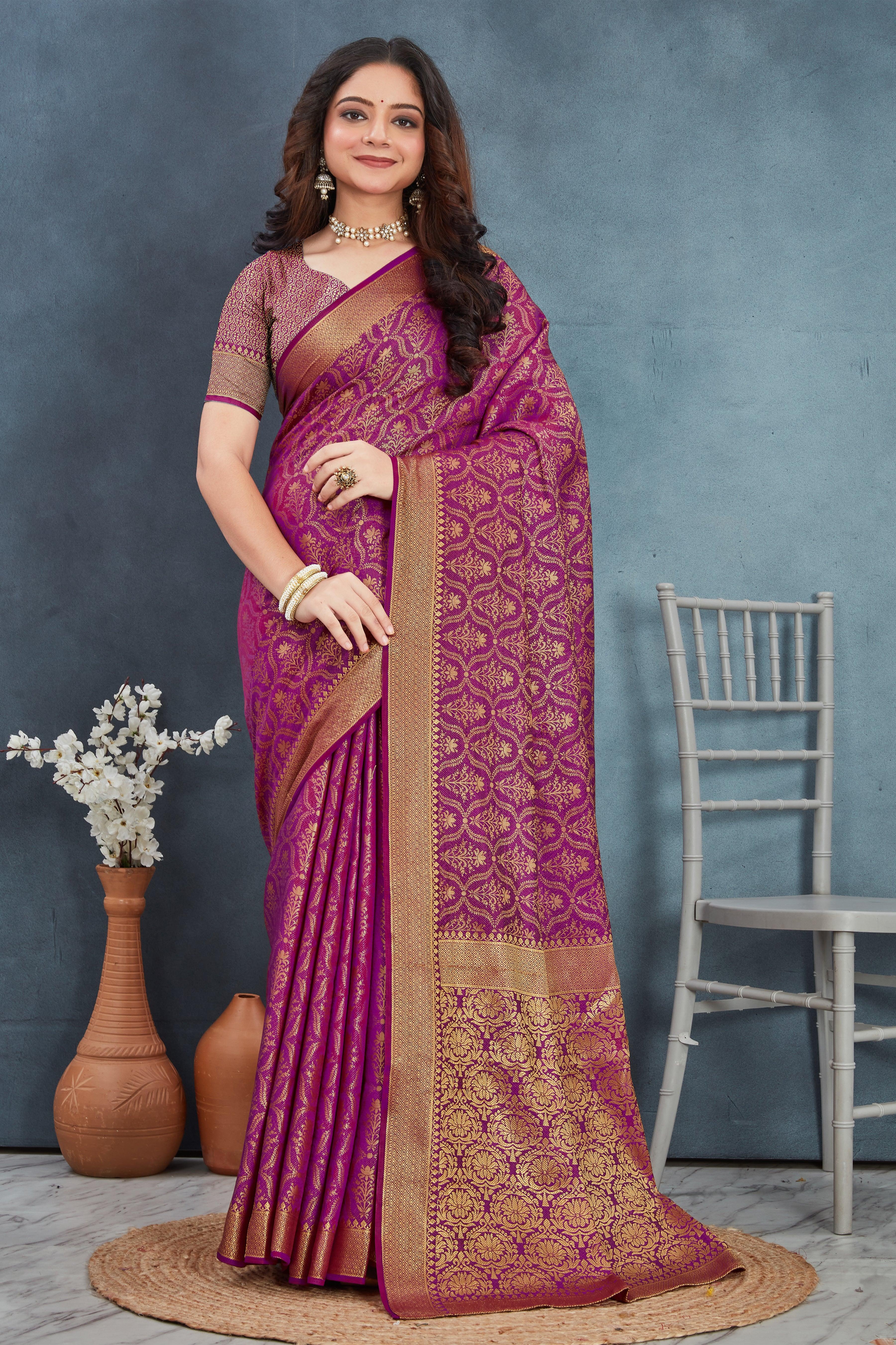 Brocade Elegance: Pure Mysore Silk Sarees in Magenta