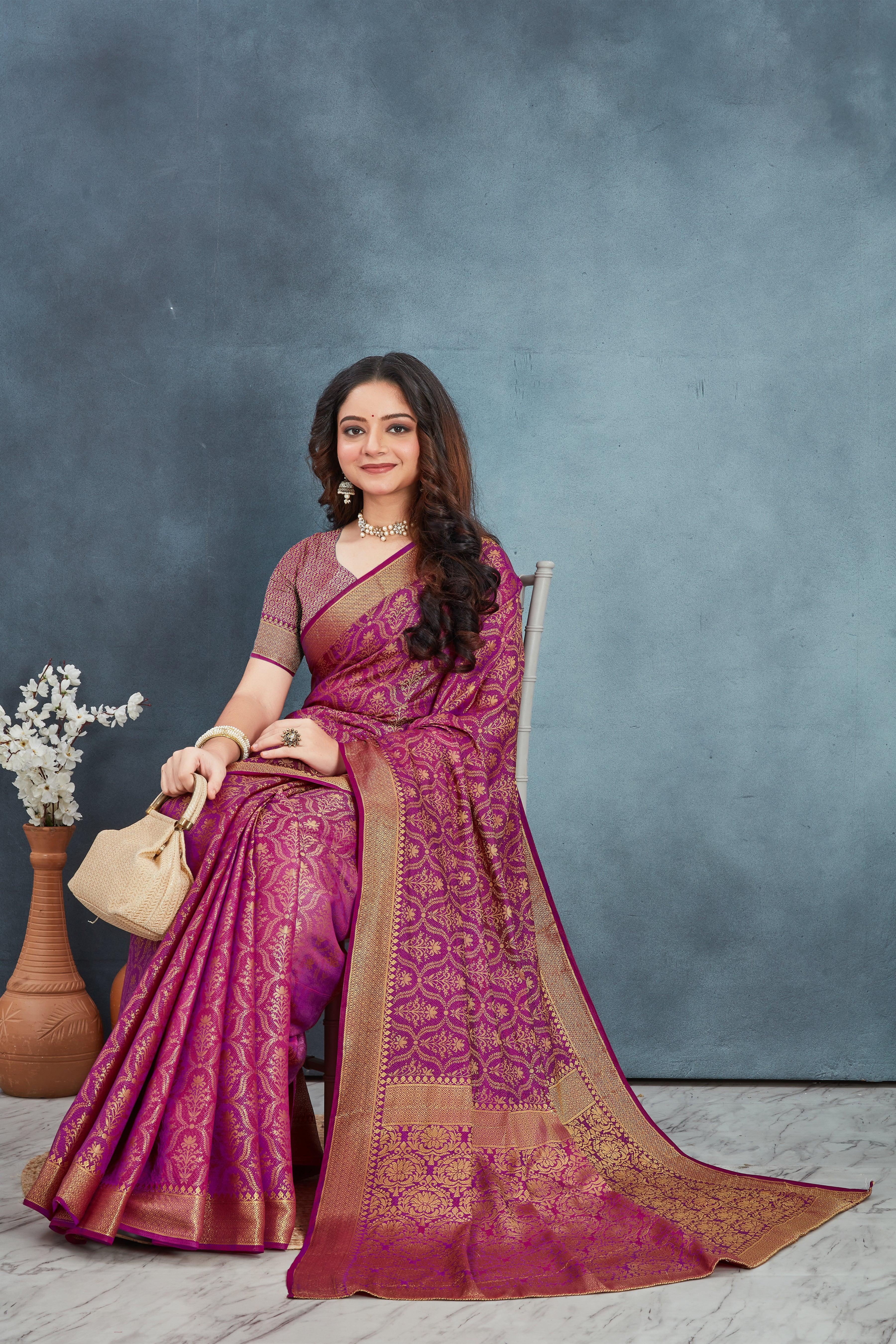 Brocade Elegance: Pure Mysore Silk Sarees in Magenta