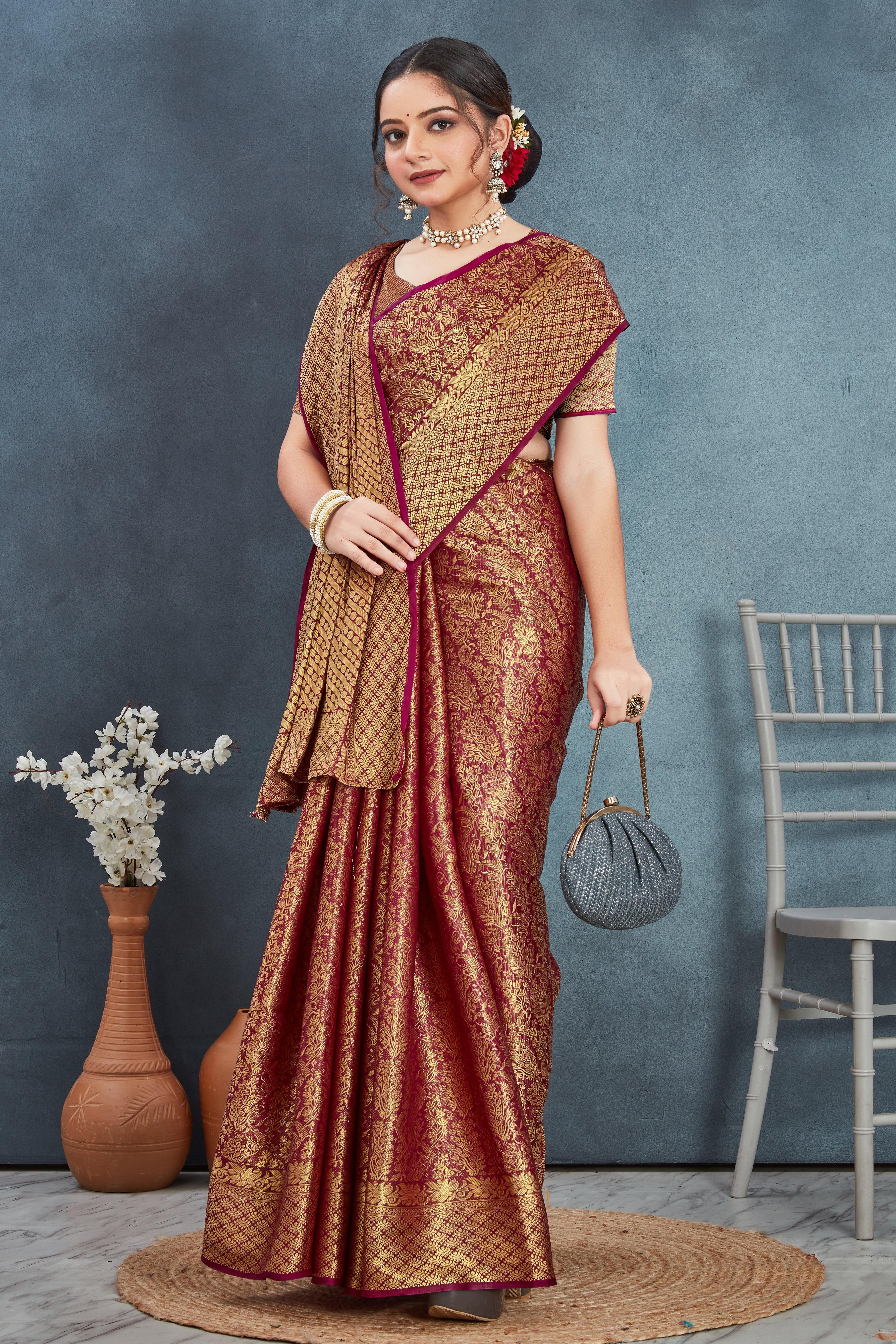 Brocade Elegance: Pure Mysore Silk Sarees in Maroon