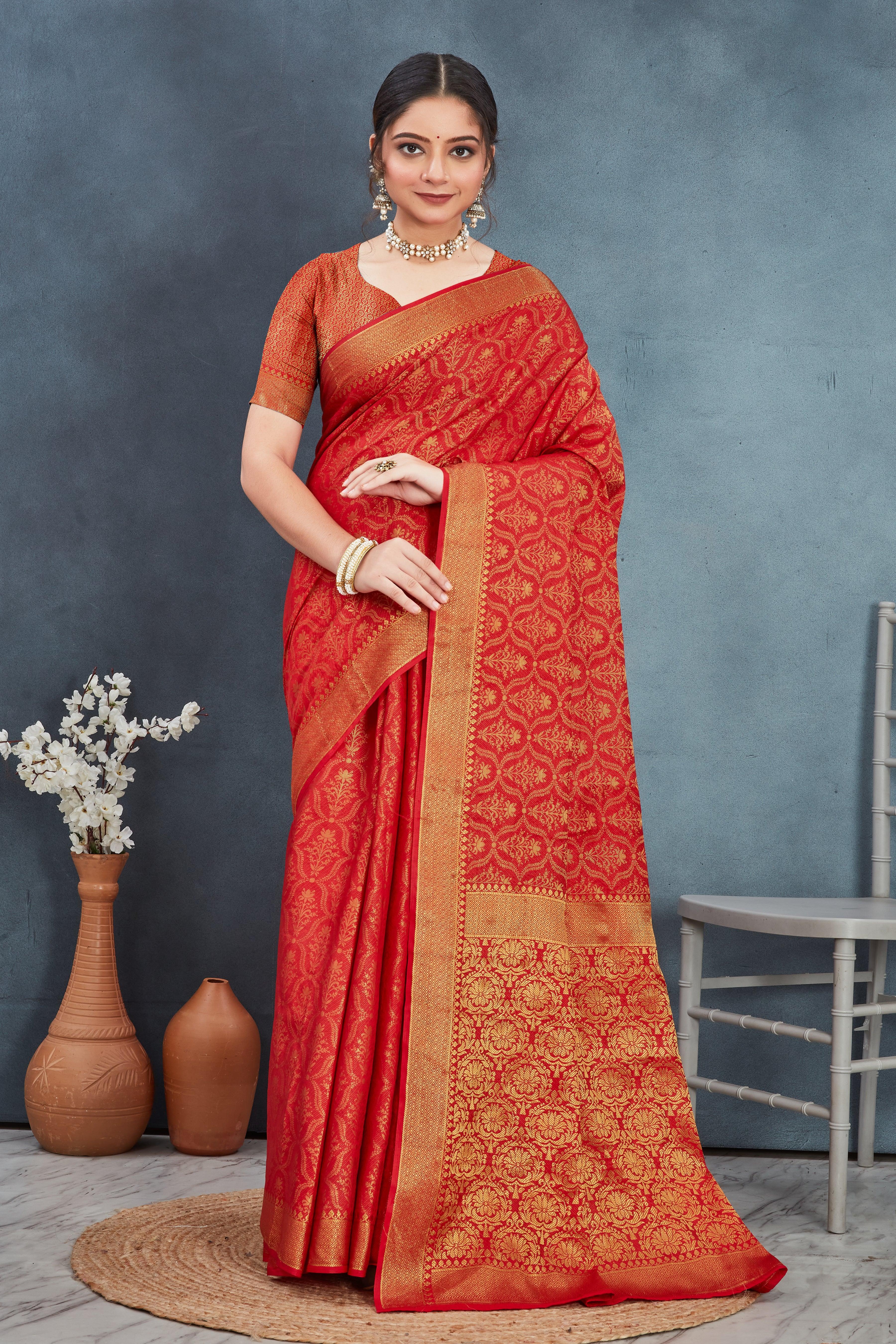 Brocade Elegance: Pure Mysore Silk Sarees in red