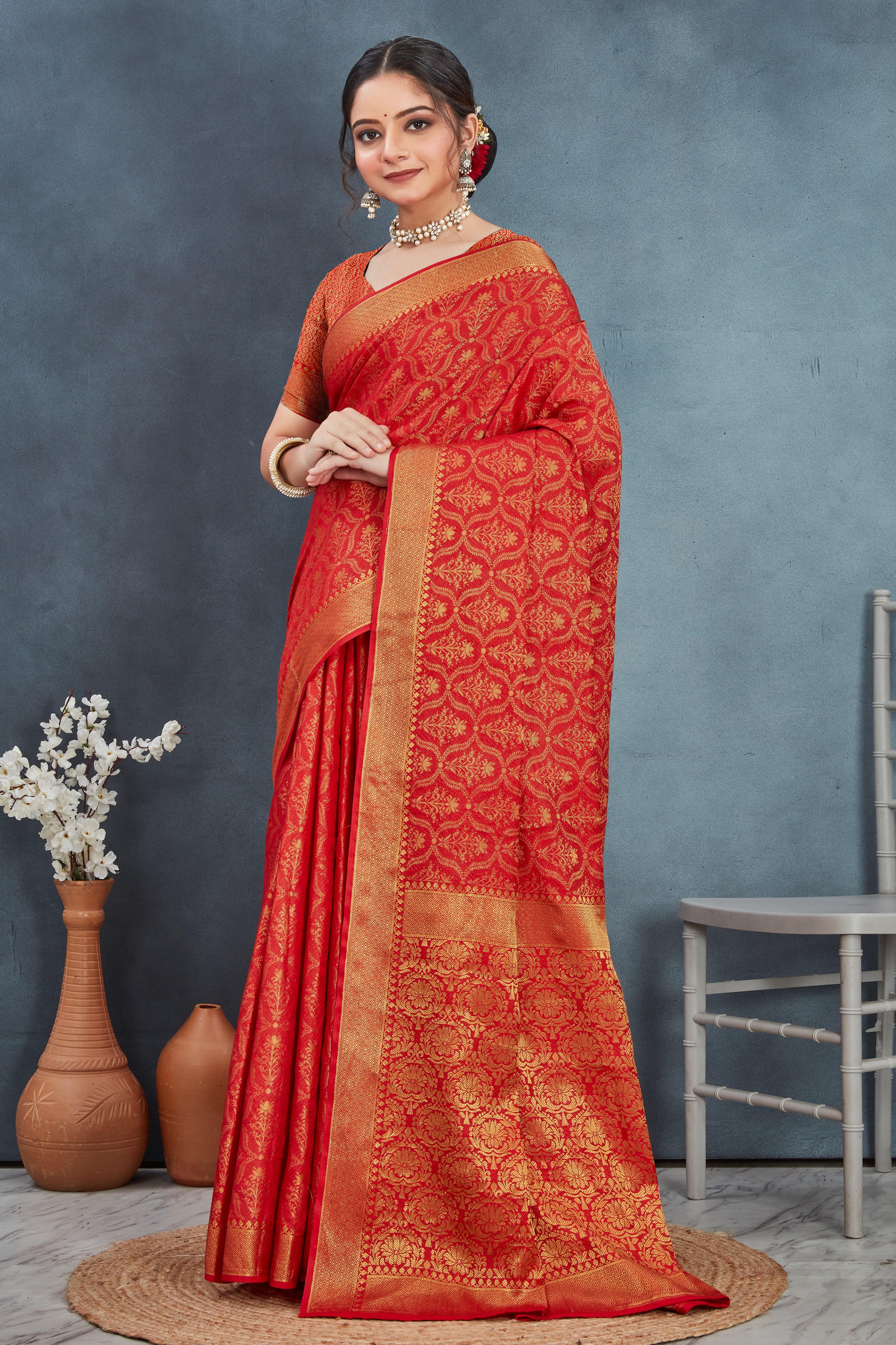 Brocade Elegance: Pure Mysore Silk Sarees in red