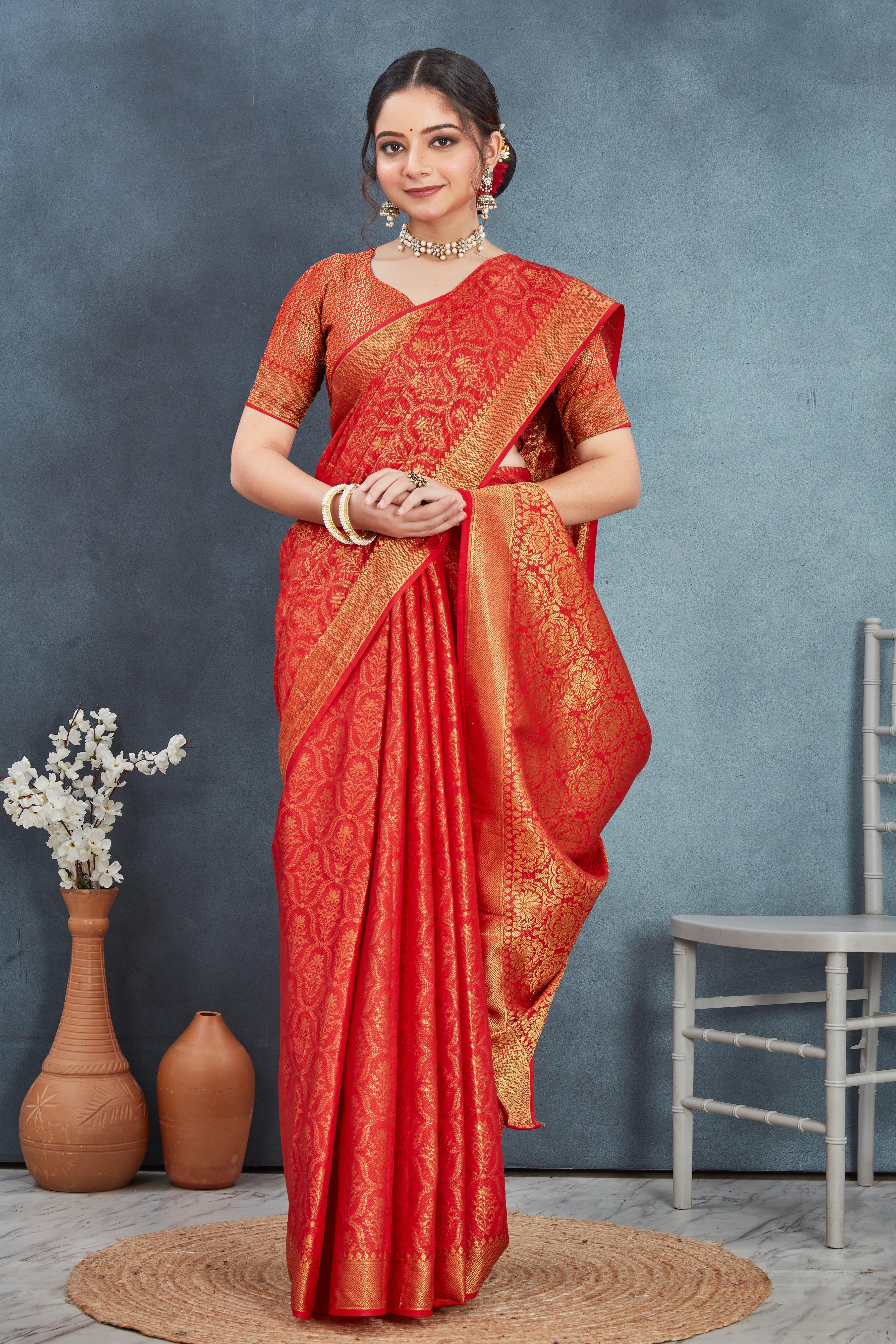 Brocade Elegance: Pure Mysore Silk Sarees in red