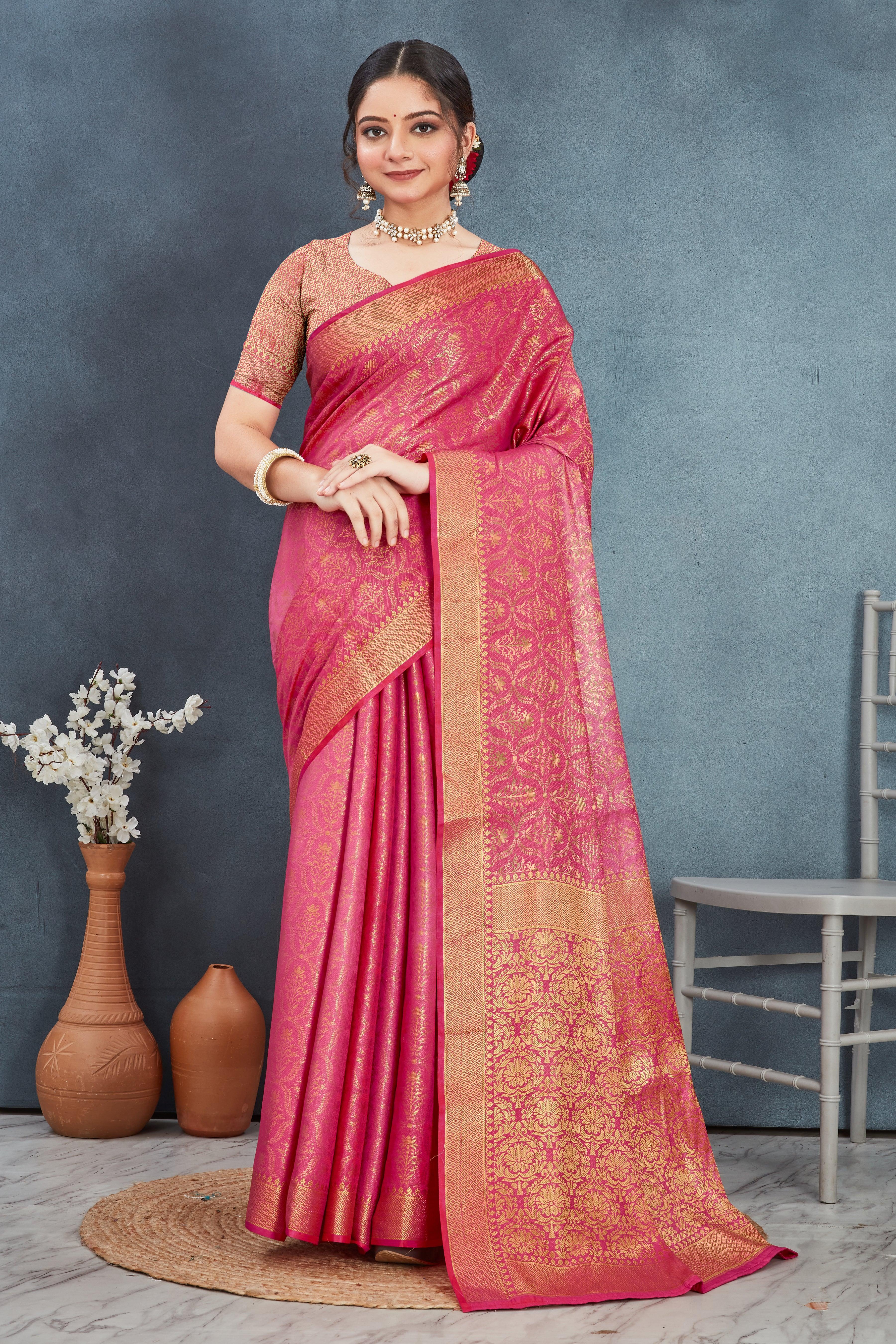 Brocade Elegance: Pure Mysore Silk Sarees in Pink