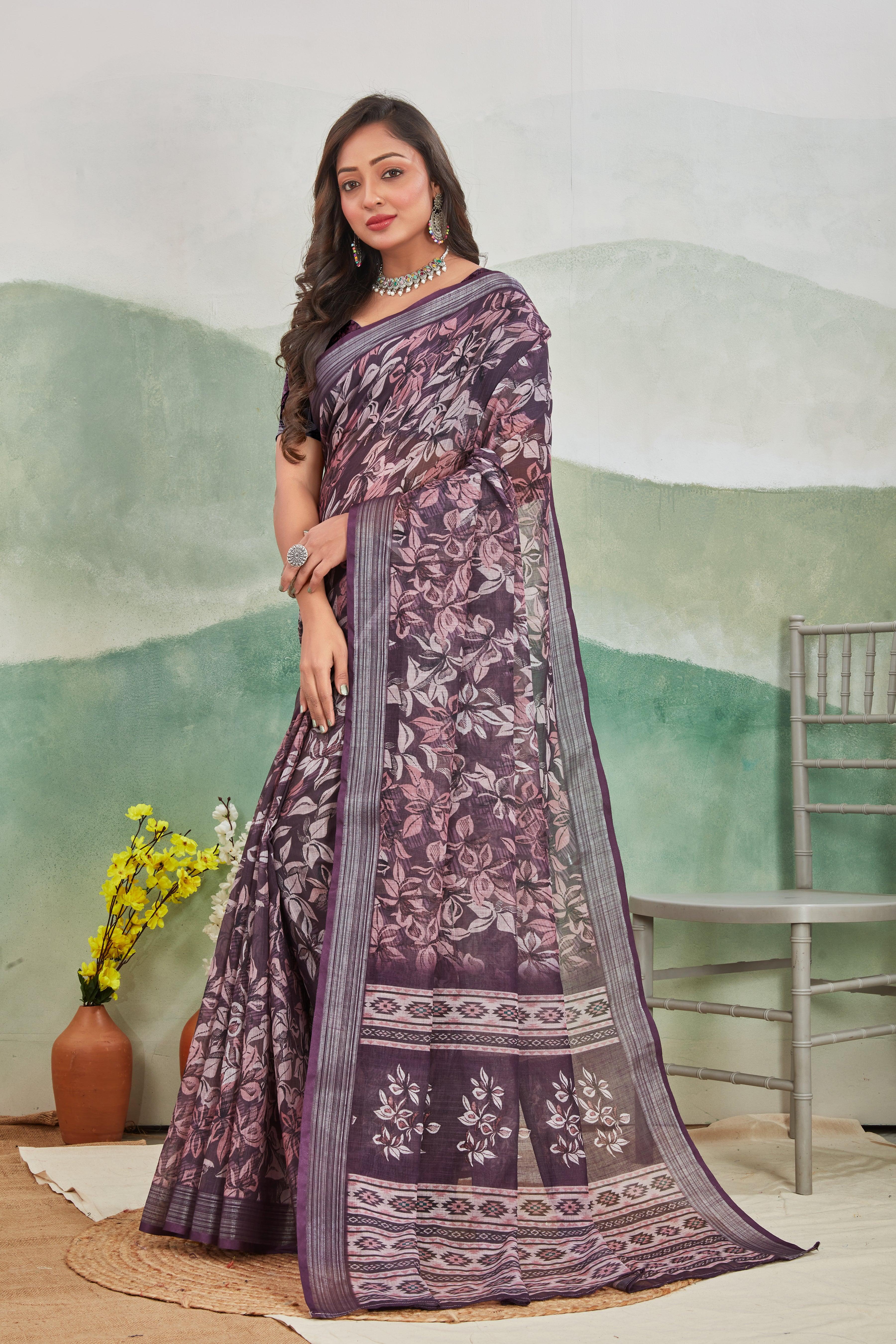 Pure Linen Saree For Every Occasion in Wine