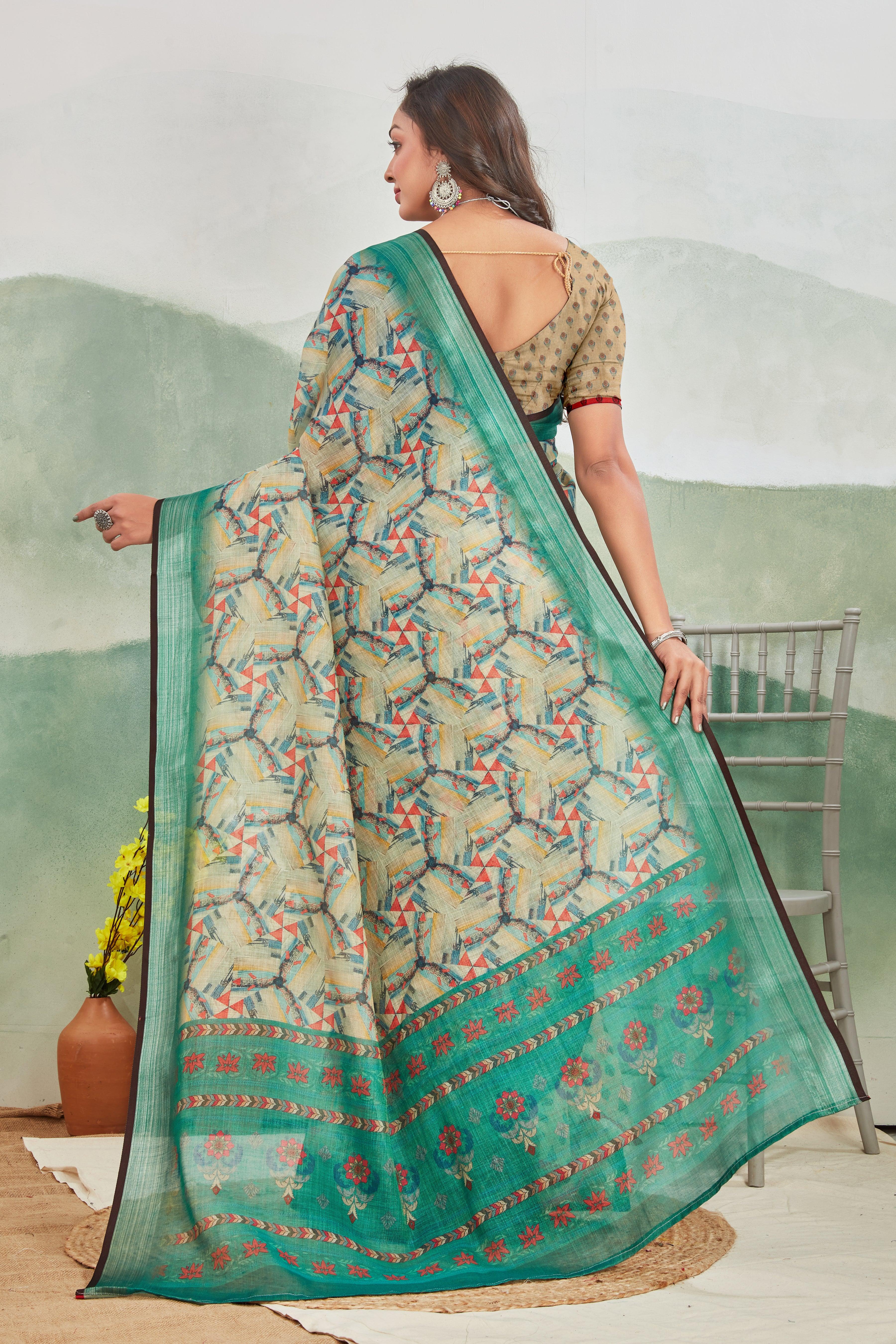 Emerald Grace: Pure Linen Saree in Green for Every Occasion