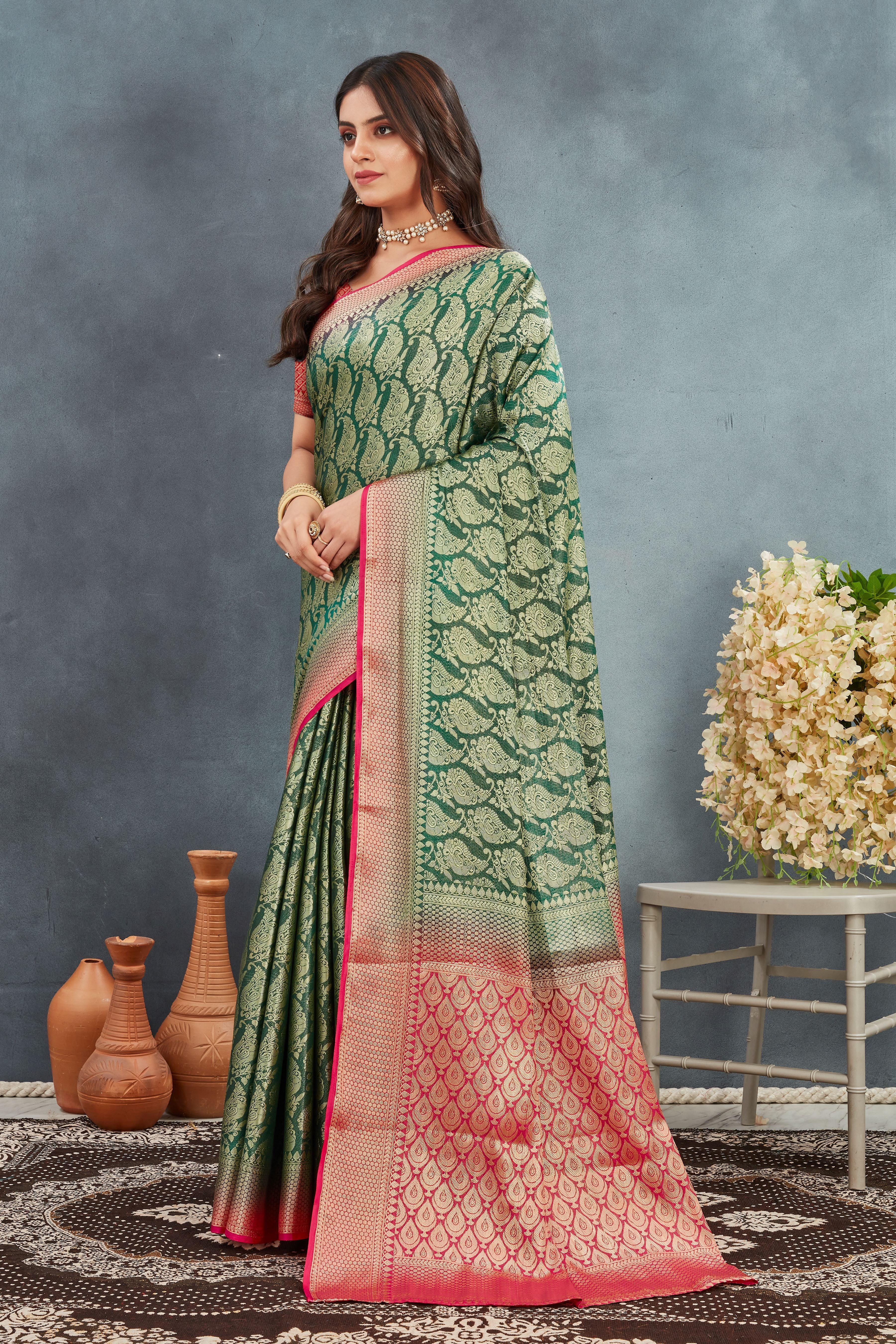 Pure Brocade Mysore Silk sarees in Green