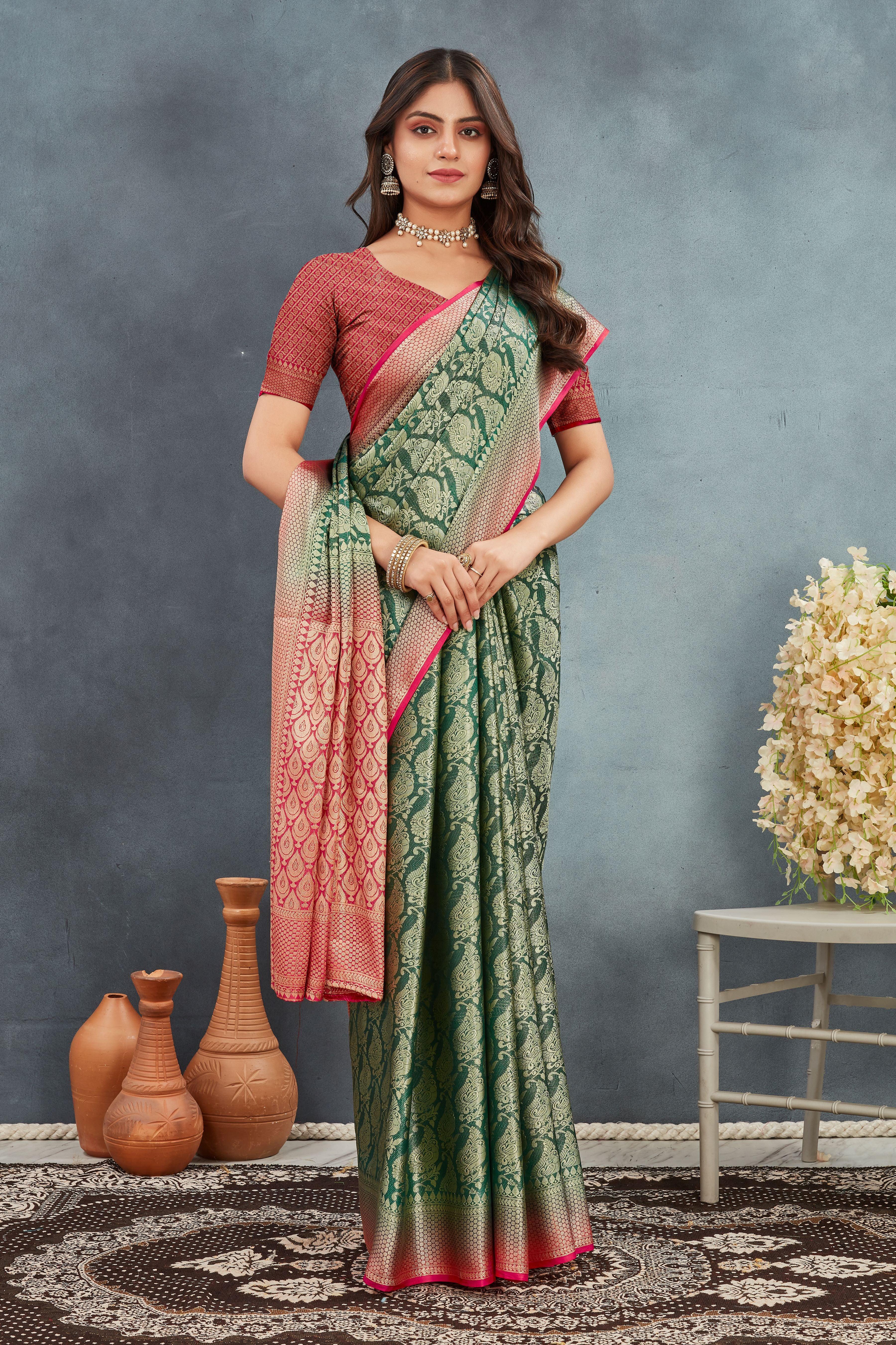 Pure Brocade Mysore Silk sarees in Green