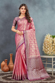 Pure Brocade Mysore Silk sarees in salmon pink