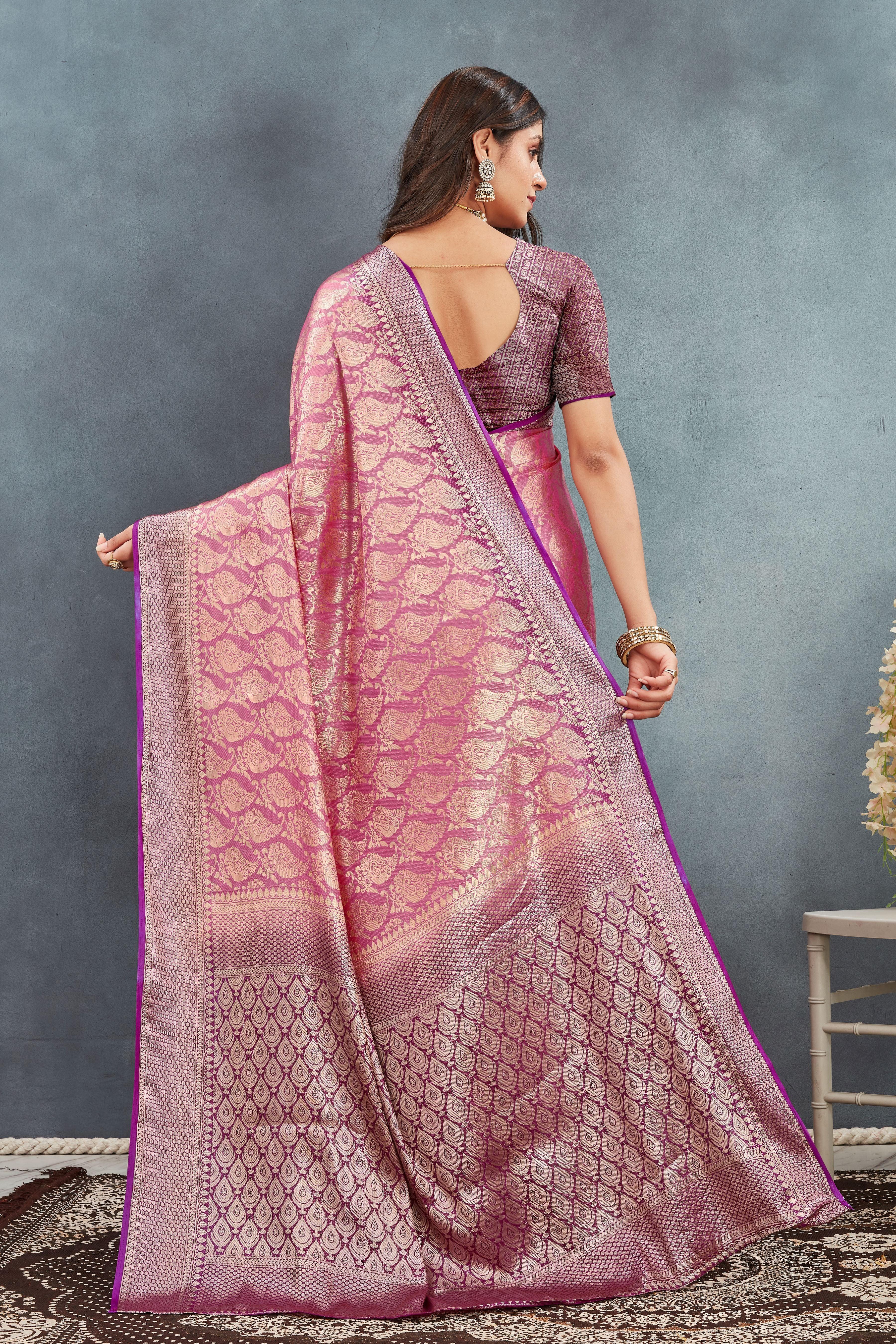 Pure Brocade Mysore Silk sarees in salmon pink