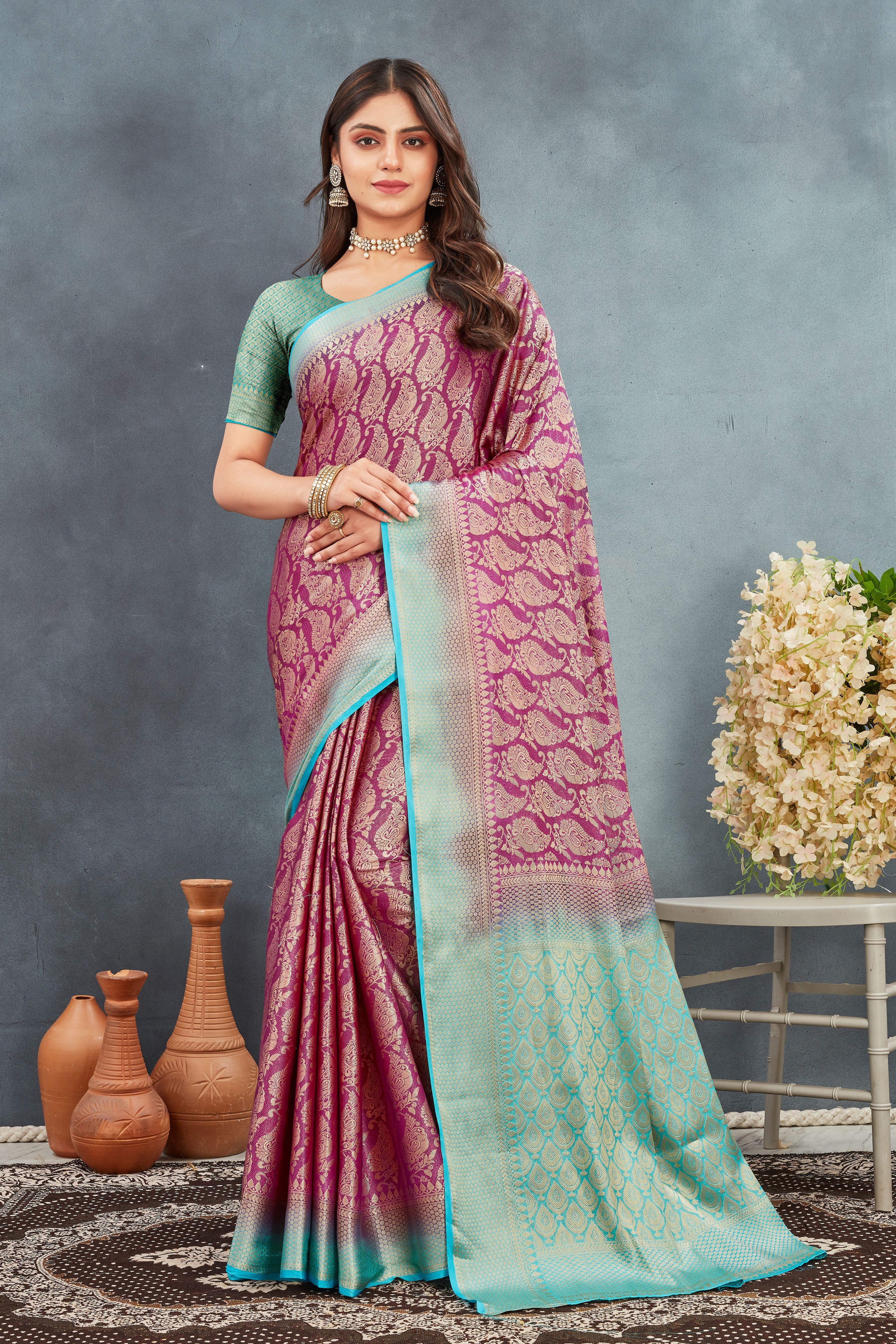Pure Brocade Mysore Silk sarees in wine