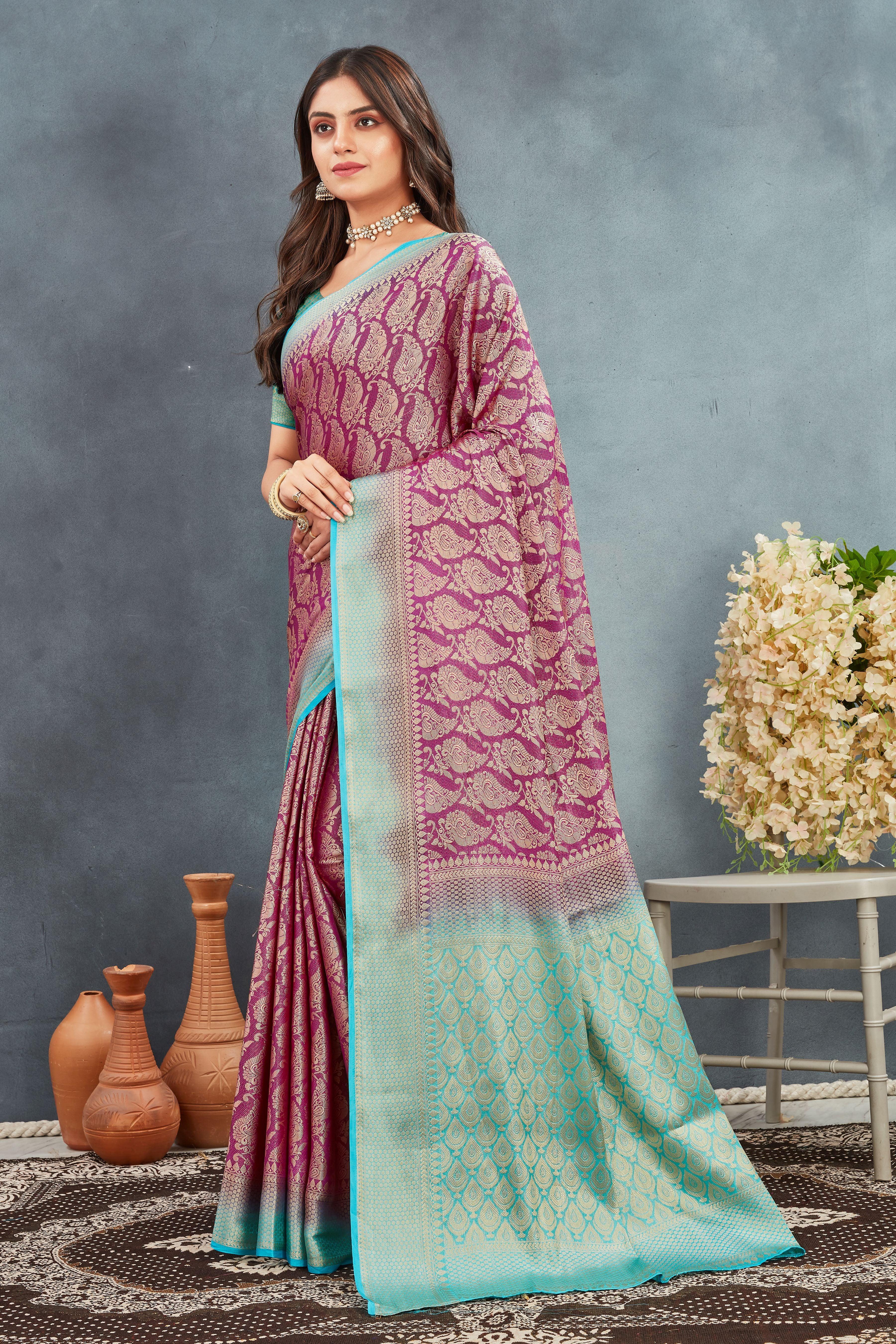 Pure Brocade Mysore Silk sarees in wine
