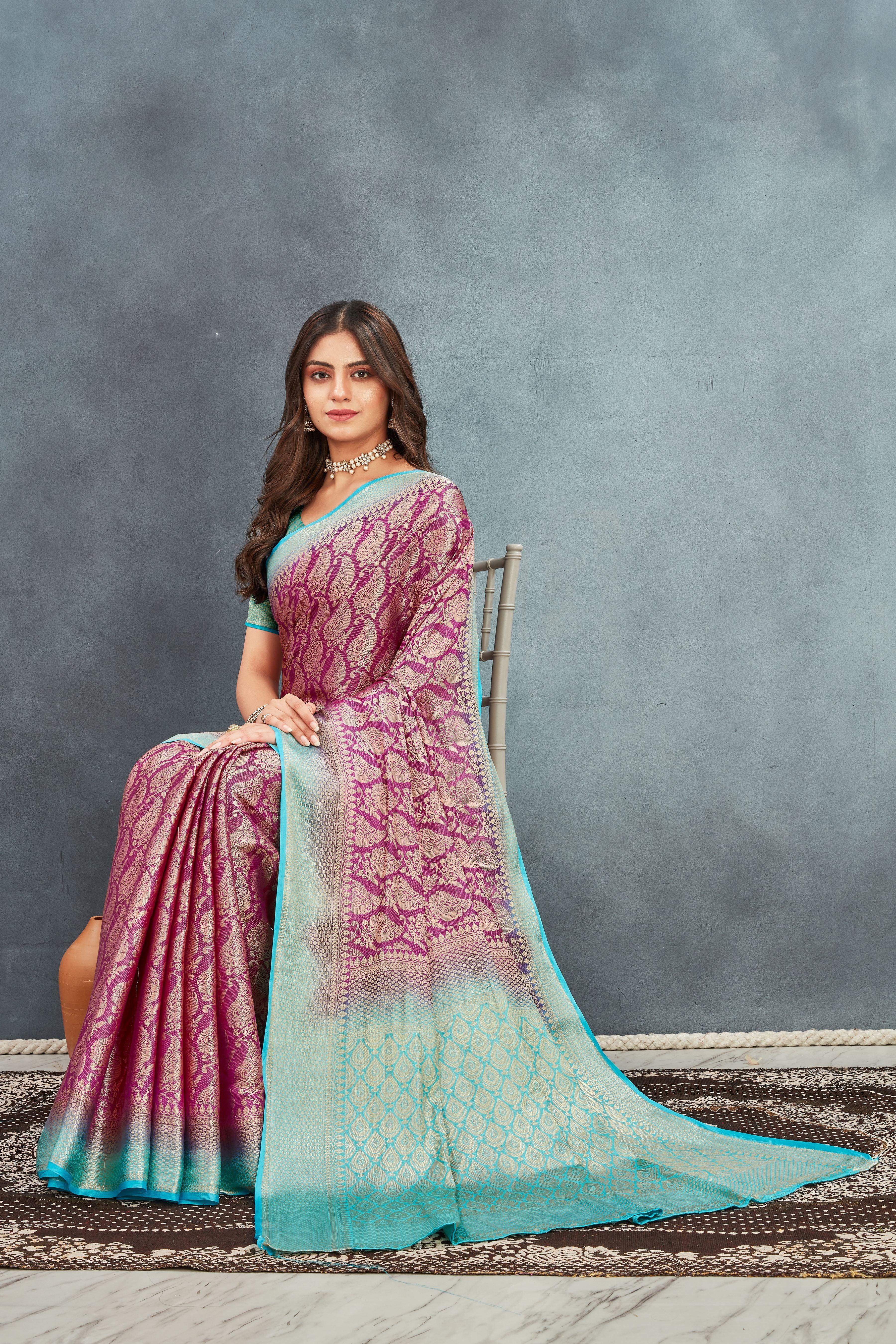 Pure Brocade Mysore Silk sarees in wine