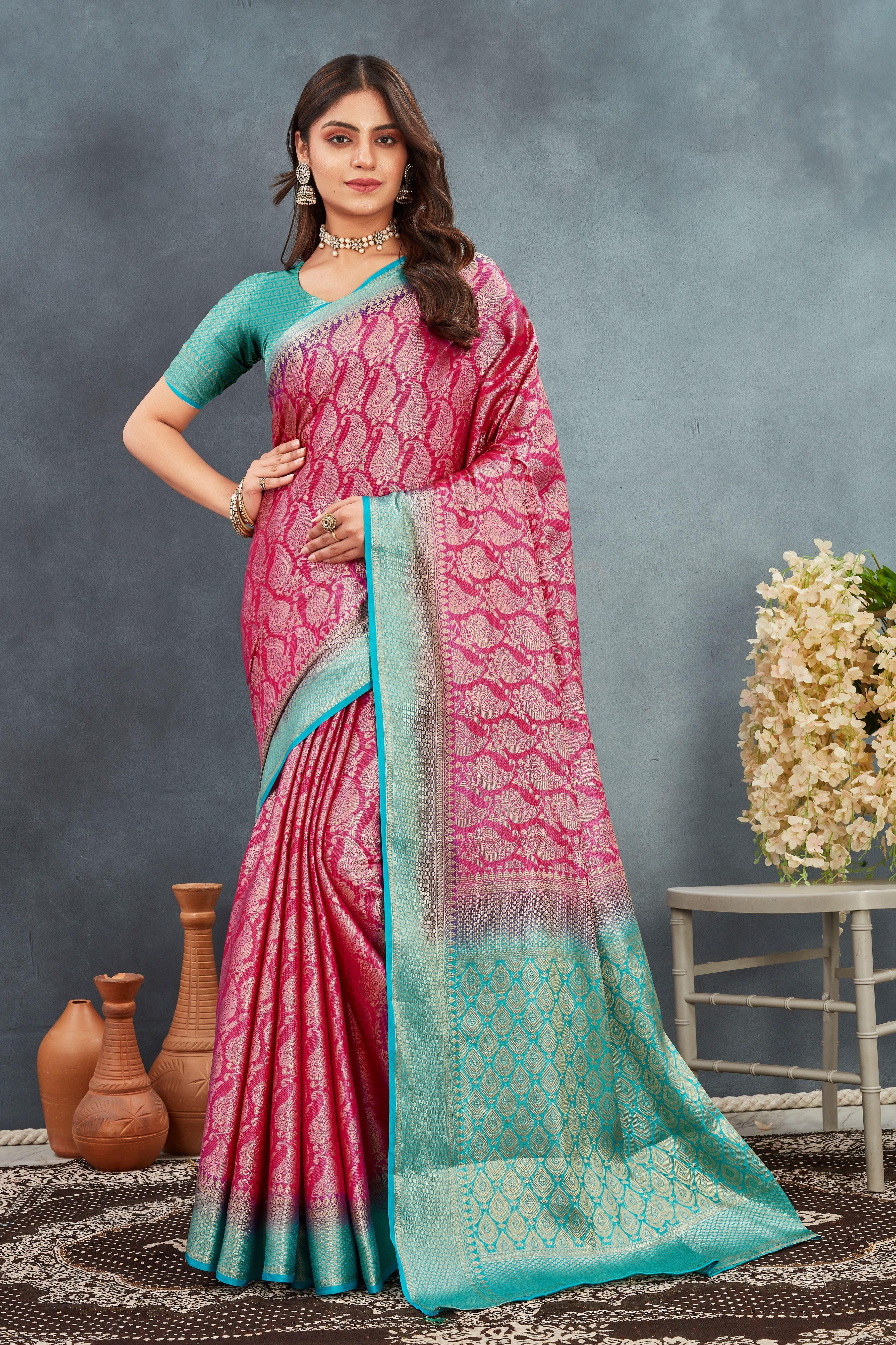 Pure Brocade Mysore Silk sarees in Magenta