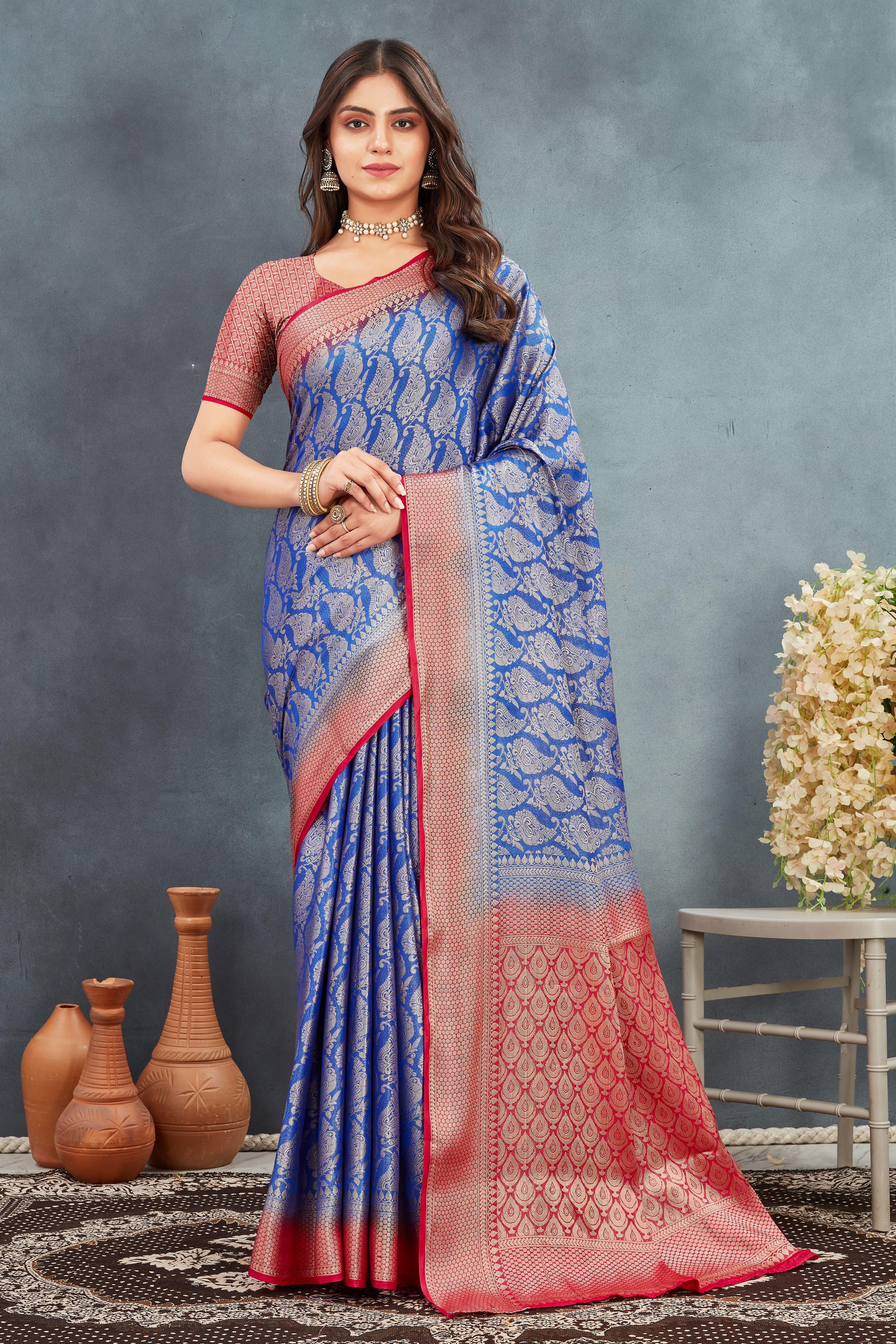 Pure Brocade Mysore Silk sarees in Royal Blue