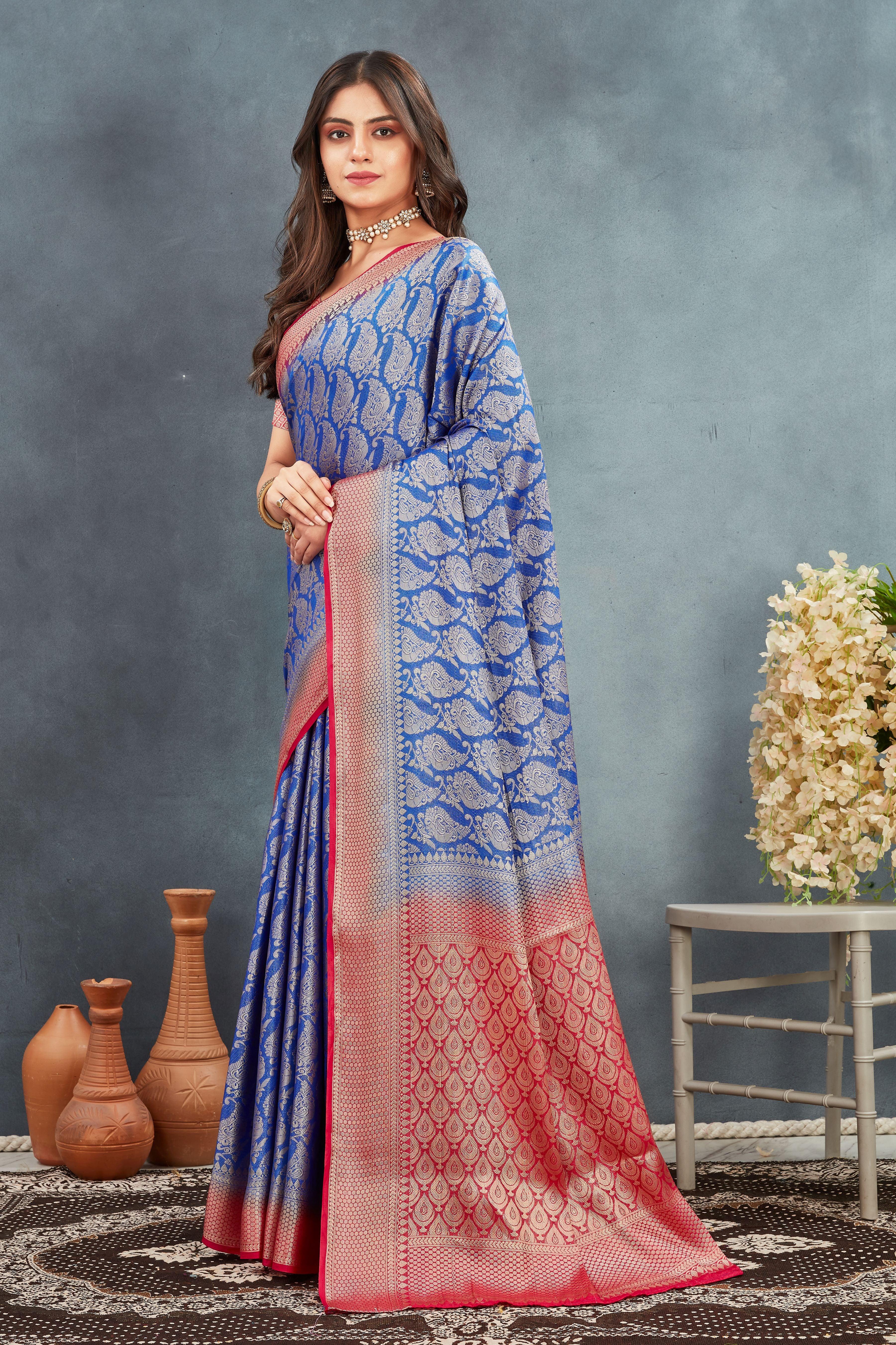 Pure Brocade Mysore Silk sarees in Royal Blue