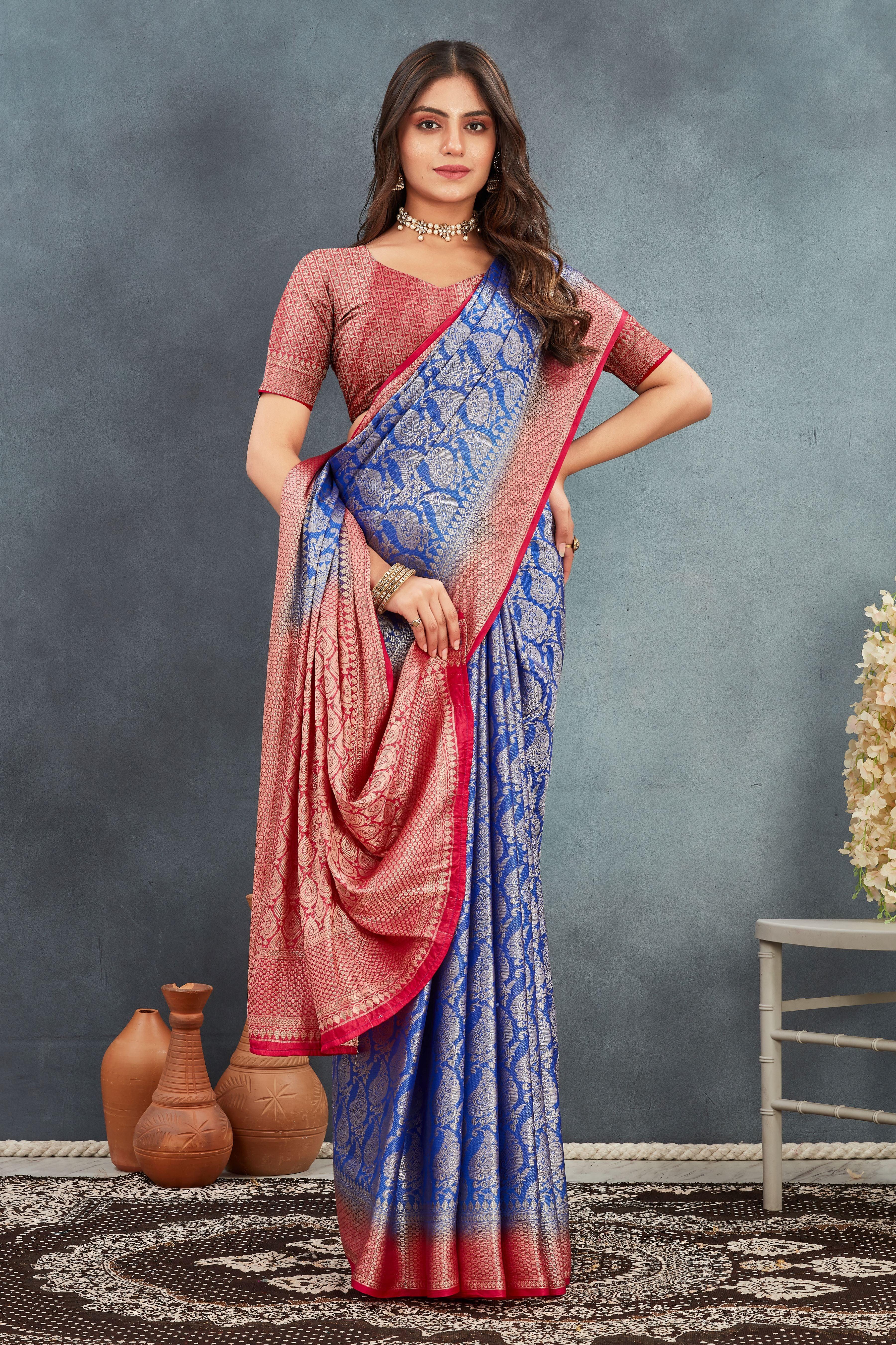 Pure Brocade Mysore Silk sarees in Royal Blue