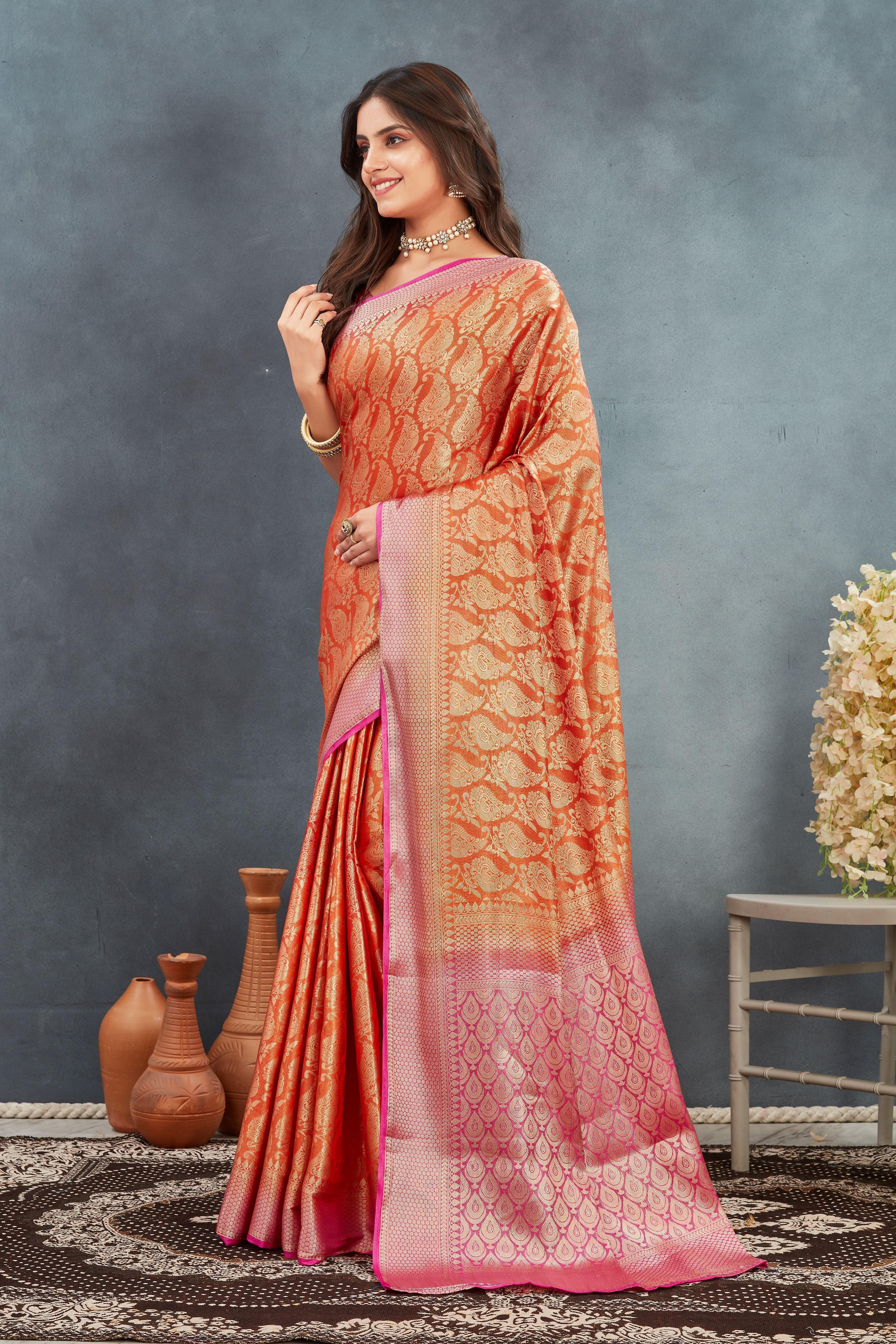 Pure Brocade Mysore Silk sarees in Orange