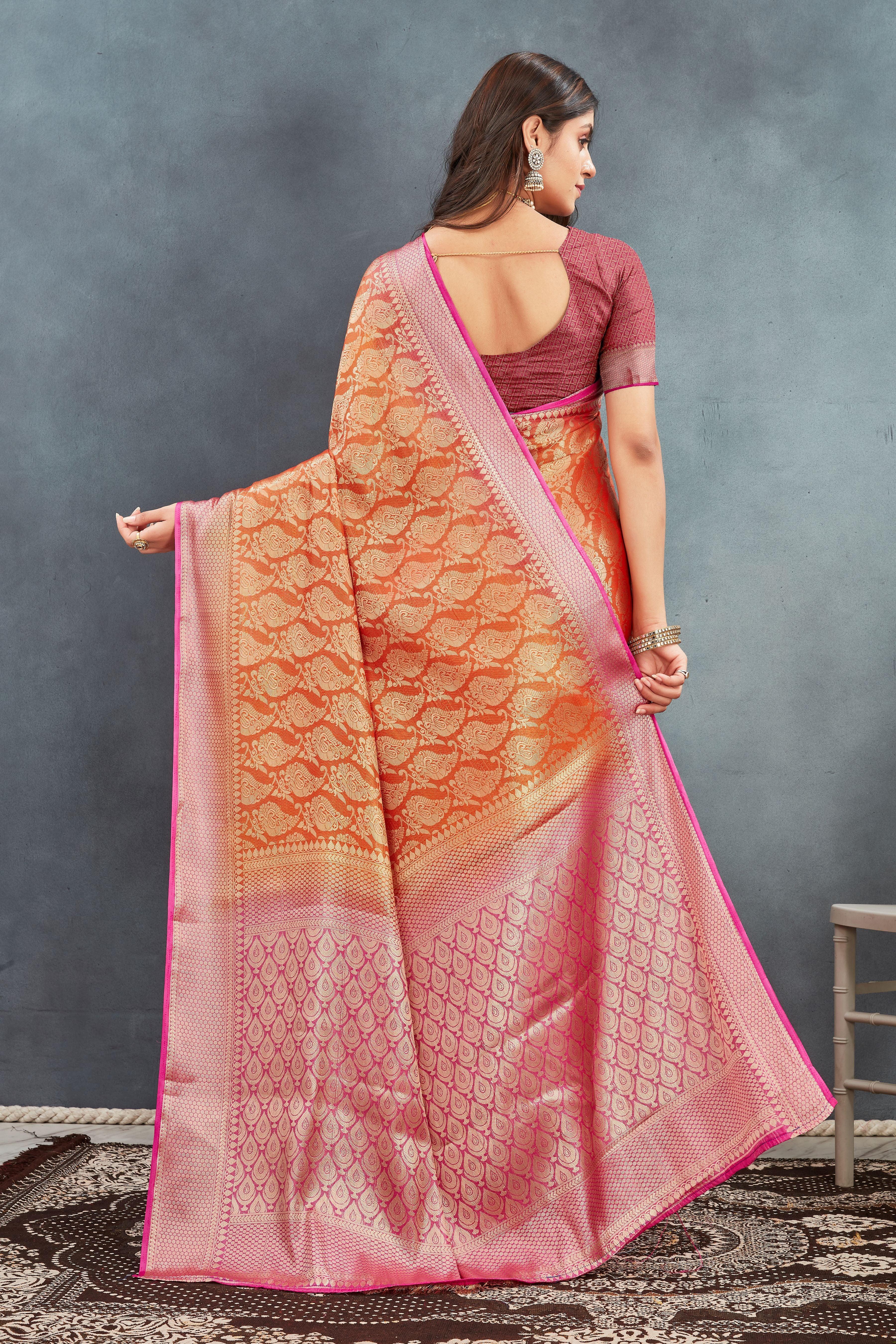Pure Brocade Mysore Silk sarees in Orange
