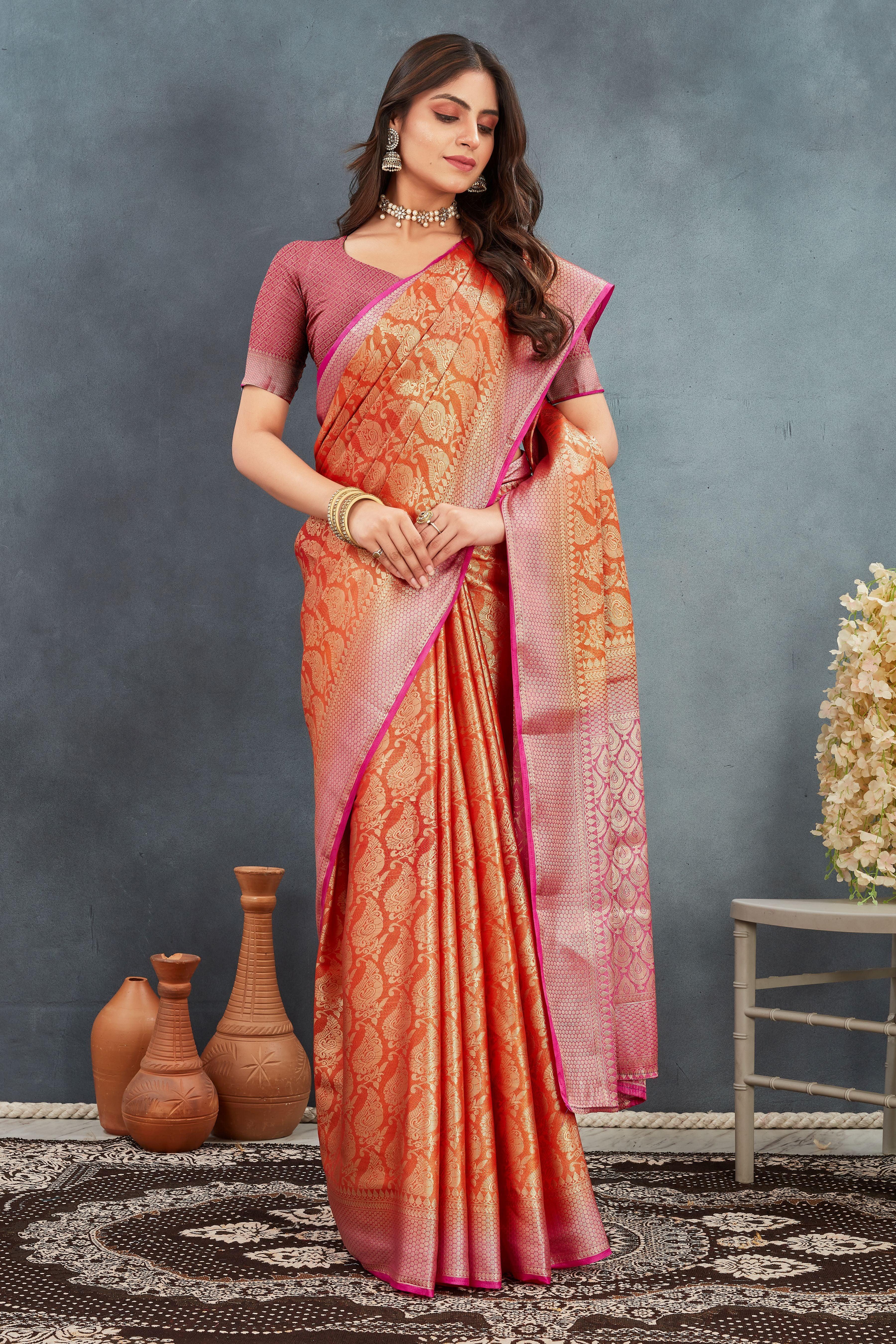 Pure Brocade Mysore Silk sarees in Orange