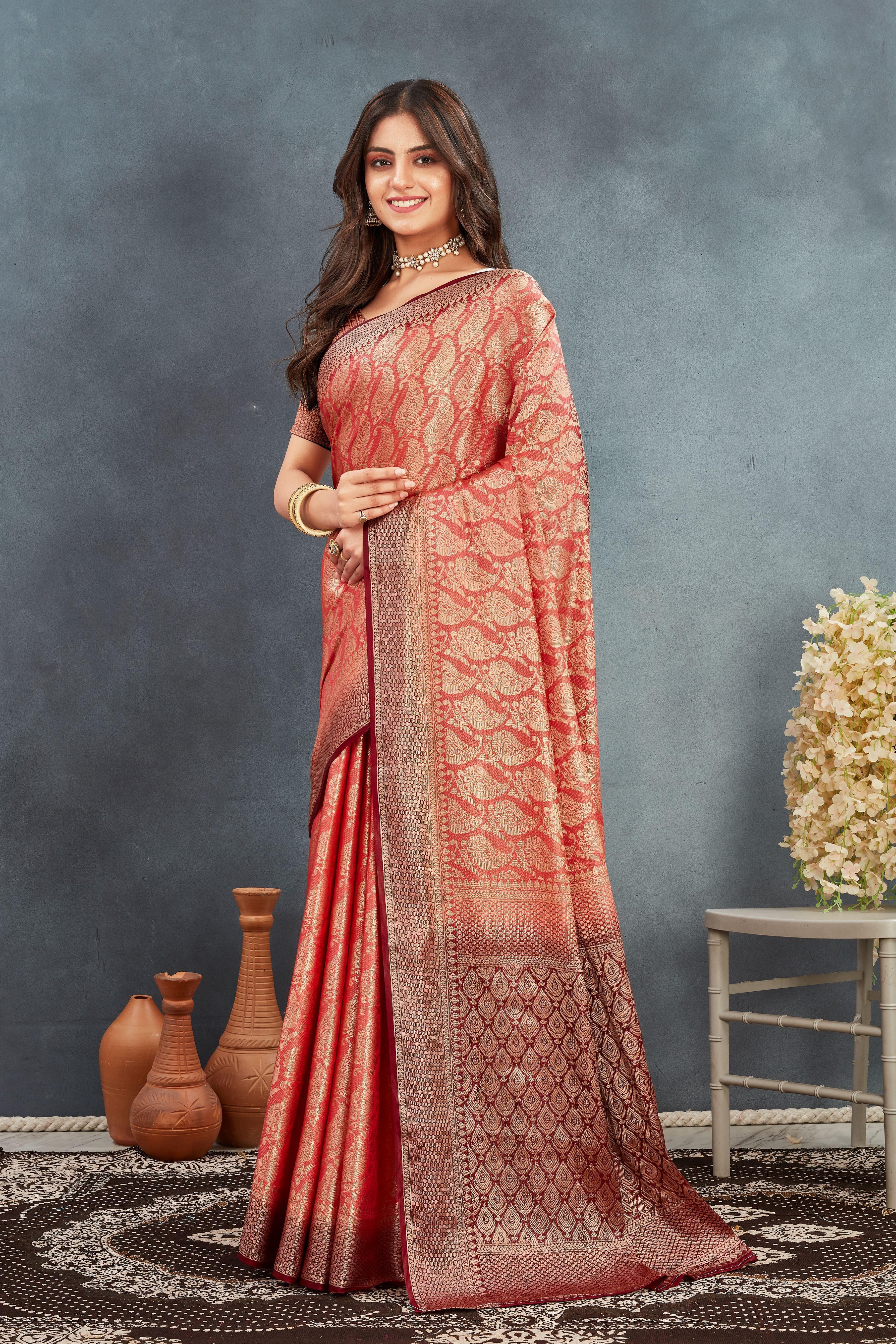 Pure Brocade Mysore Silk sarees in Peach