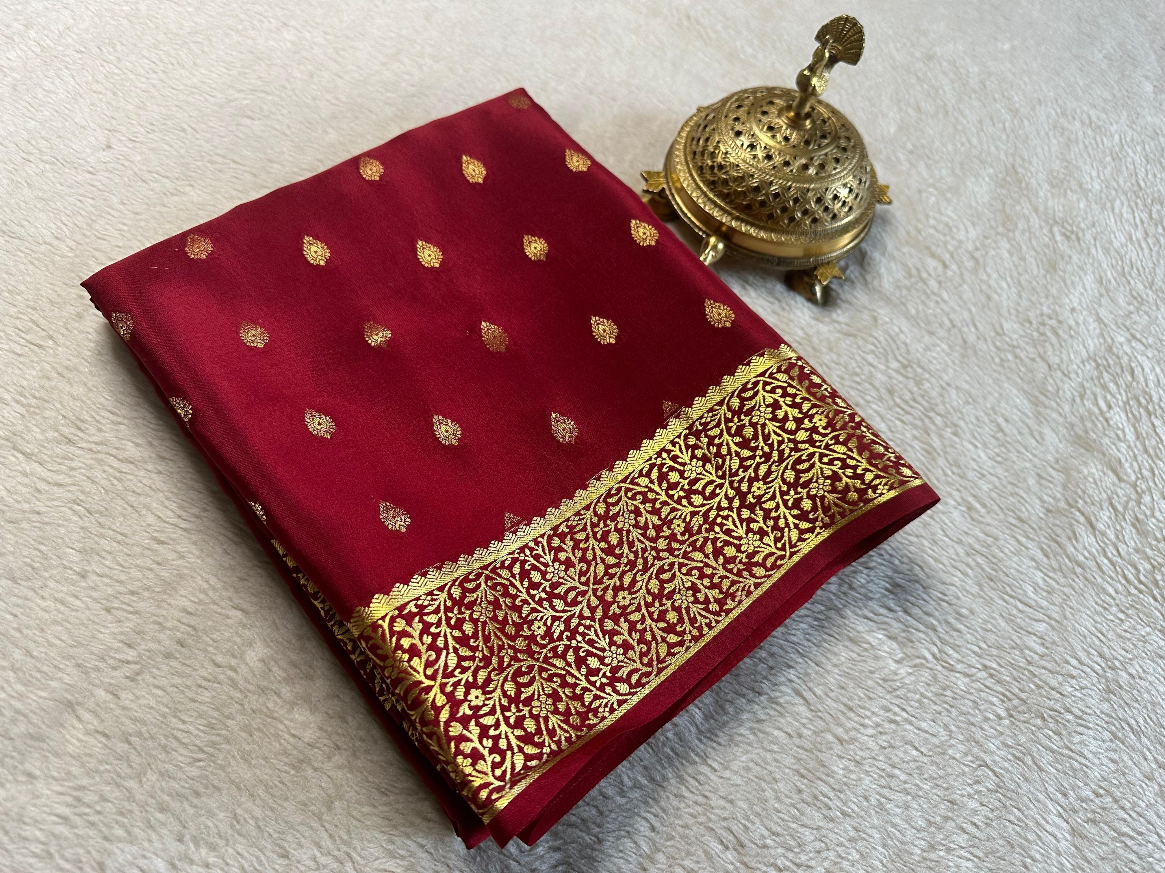 Traditional Brocade Handloom Mysore Silk Saree with Multicolor Meenakari Zari Weaving