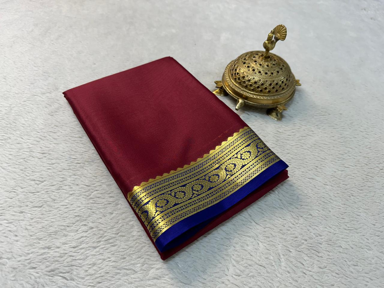 A Symphony of Silk: Pure Mysore Saree with Zari Border Mastery