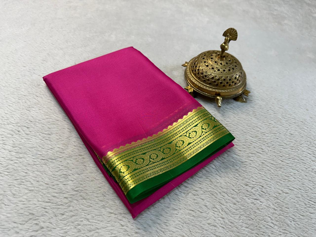 Regal Charm: Mysore Silk Saree with Timeless Contrast Zari Accents