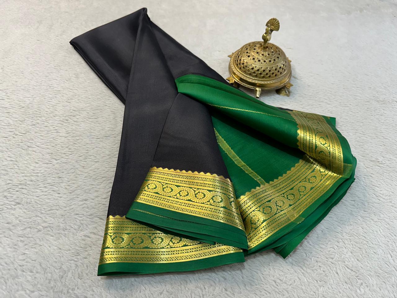Timeless Splendor: Pure Mysore Silk Saree with Golden Zari Borders
