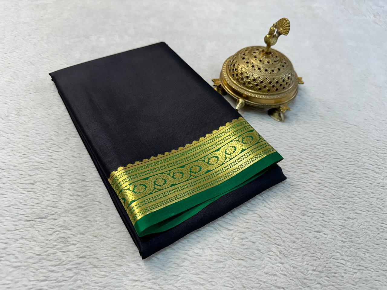 Timeless Splendor: Pure Mysore Silk Saree with Golden Zari Borders