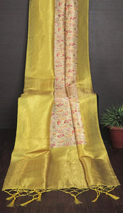 Exclusive soft silk digital print in yellow colour saree
