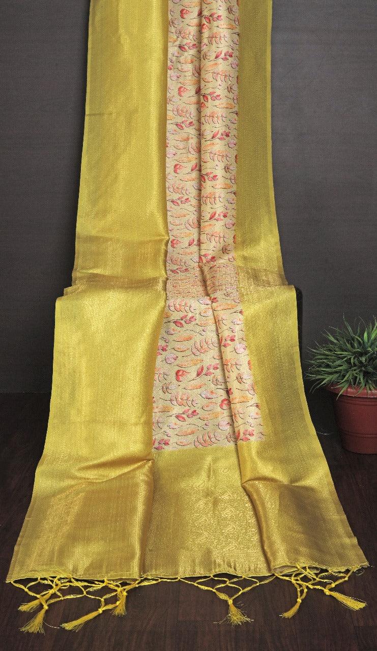Exclusive soft silk digital print in yellow colour saree