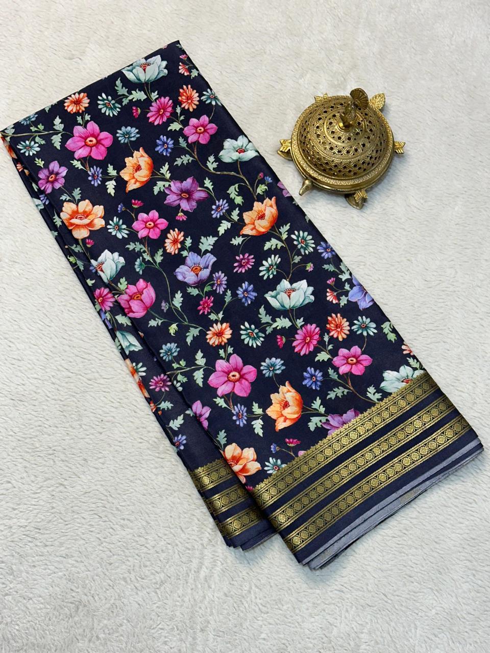 Stylish Modern Printed Mysore Crepe Silk with Blouse