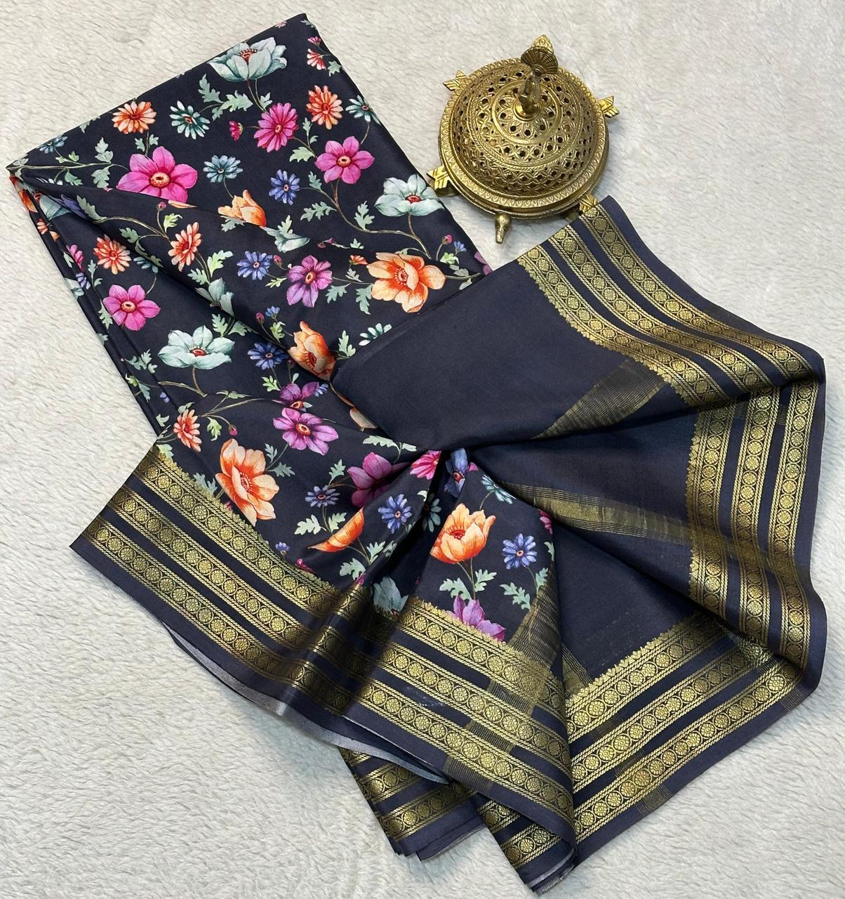 Stylish Modern Printed Mysore Crepe Silk with Blouse