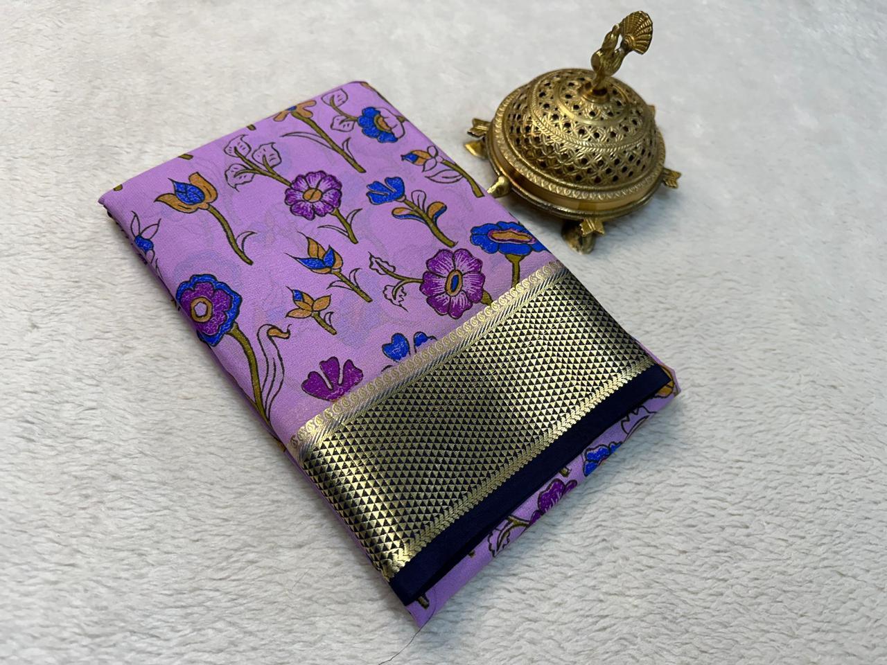 Modern Printed Mysore Crepe Silk with Classic Kanchi Border