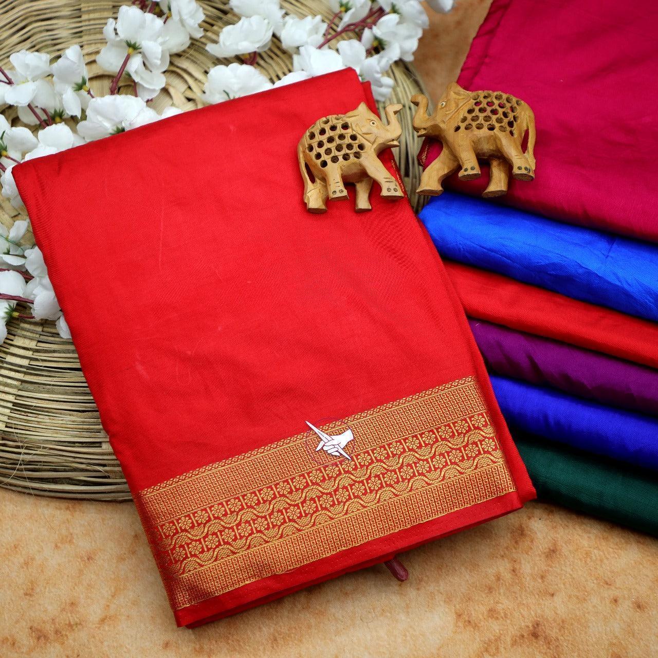 Mysore Silk Saree with Zari Weaving and Ikat Inspired Resham Pattern