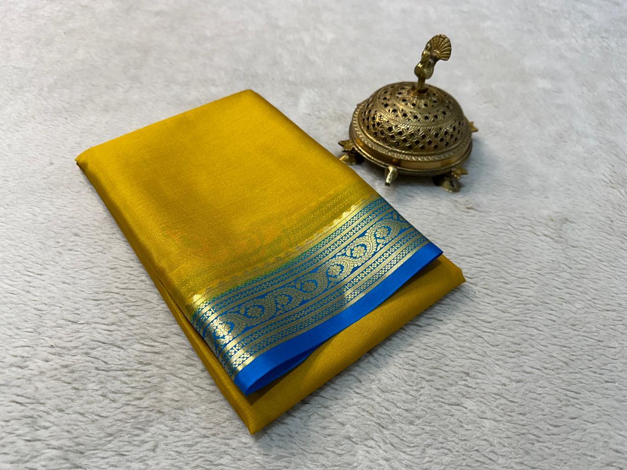 Majestic Drape: Mysore Silk Saree with Bold & Beautiful Zari Work