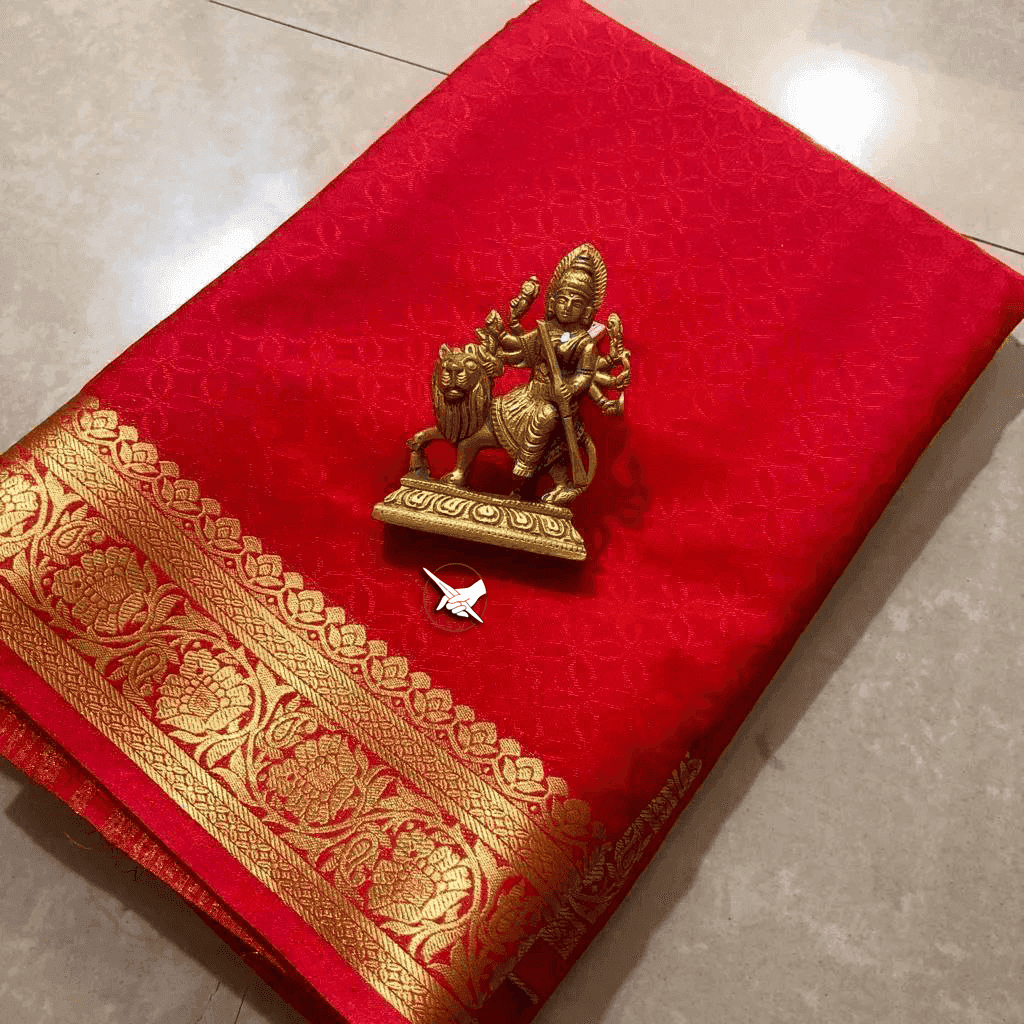 Mysore-Style Viscose Crepe Saree with Zari Border and Digital Heritage Print for Women main image 0
